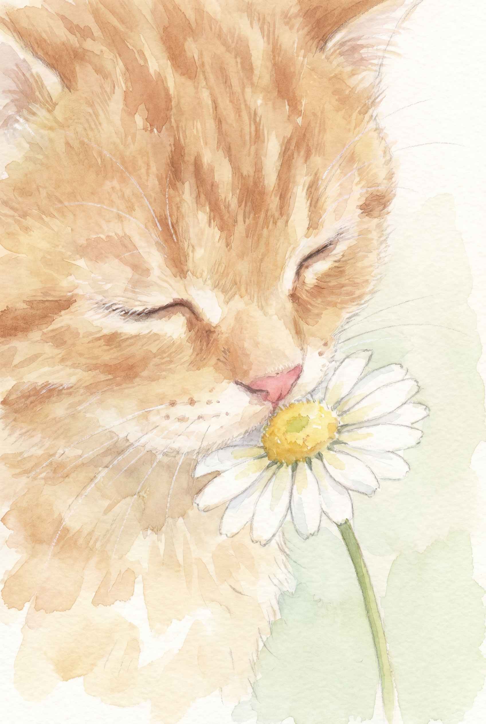 Sniffing Orange Cat Wall Art - Sweet Floral Whiskers