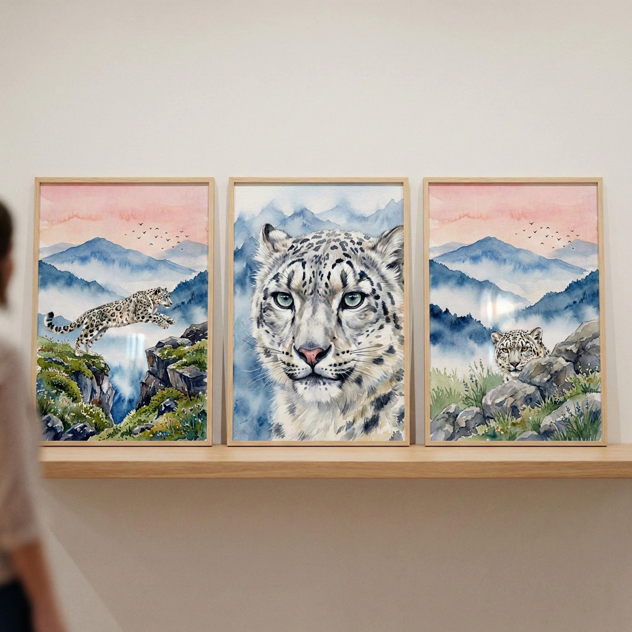 Snow Leopard Nursery Wall Art Set of 3 - Majestic Mountain Ghost