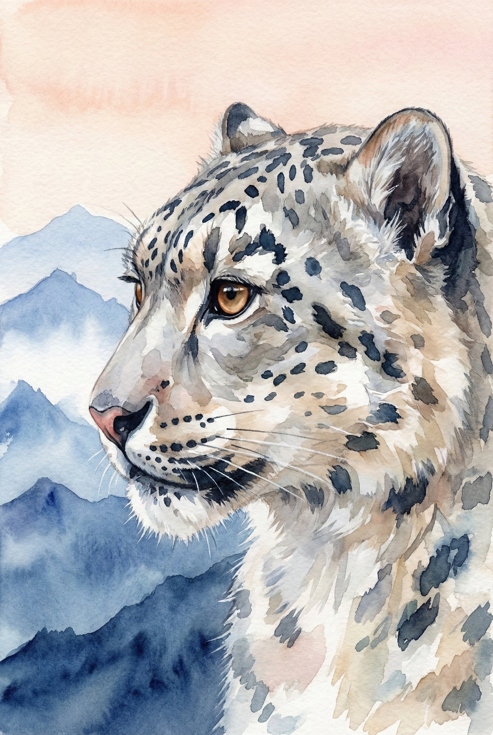 Snow Leopard Playroom Wall Art - Snowy Mountain Gaze