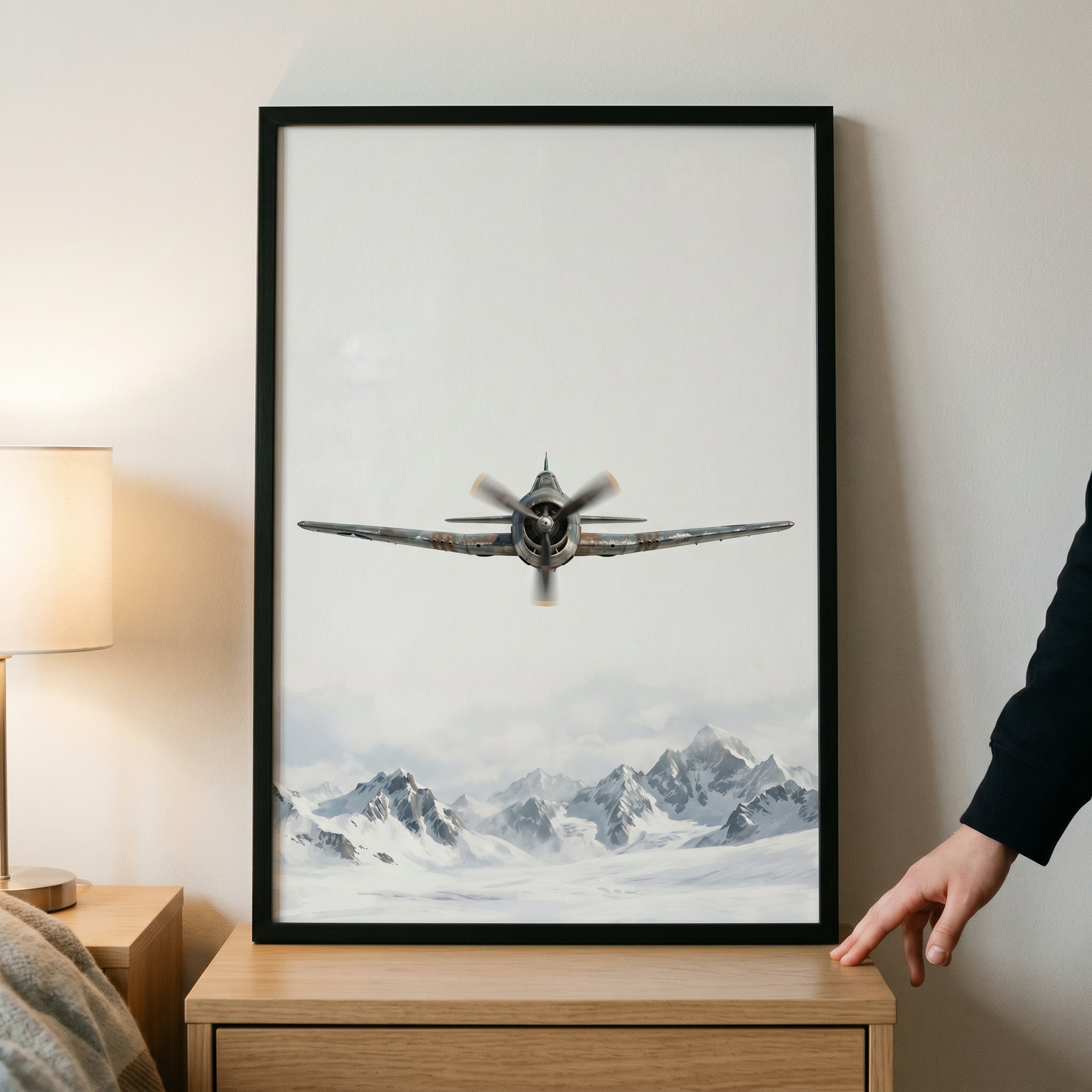 Snowy Mountain Vintage Airplane Wall Art - Frozen Sky Guardian