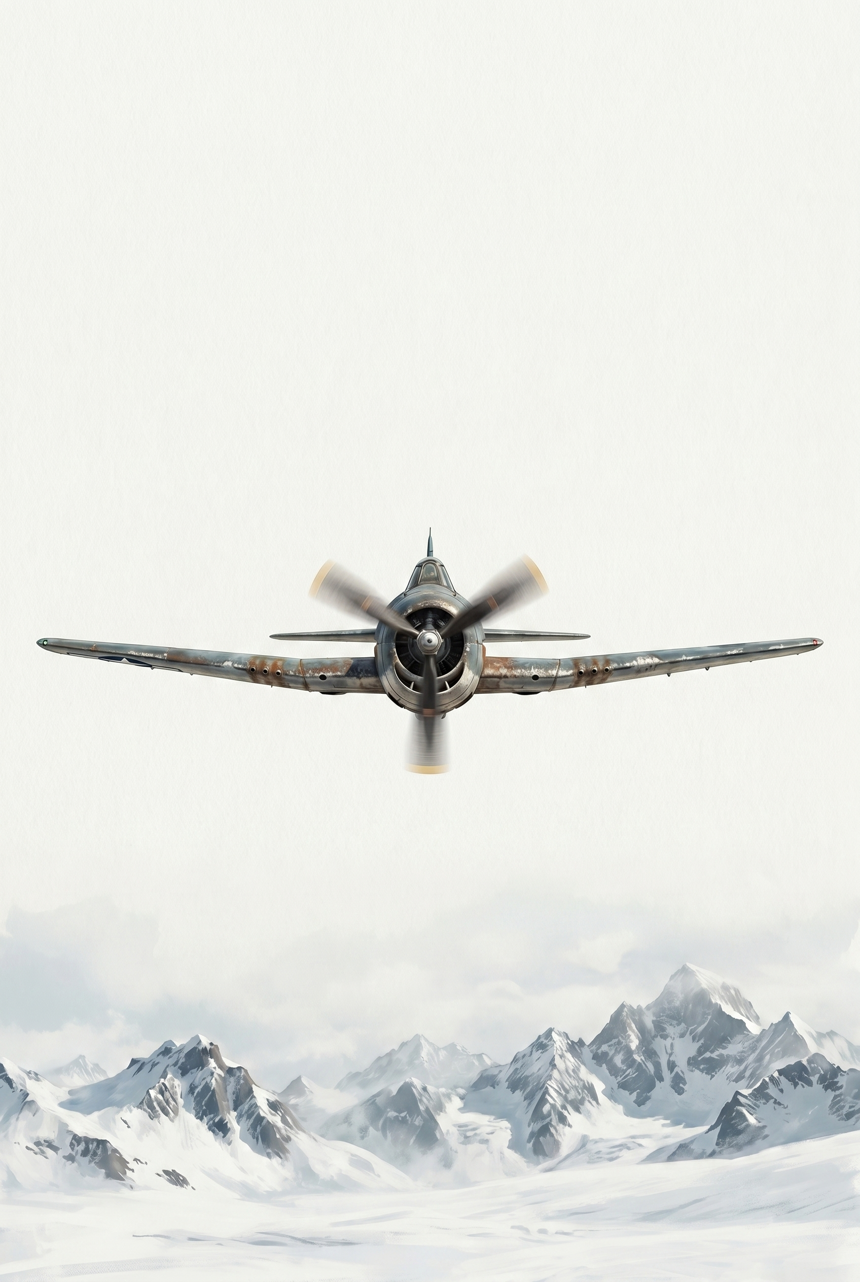 Snowy Mountain Vintage Airplane Wall Art - Frozen Sky Guardian