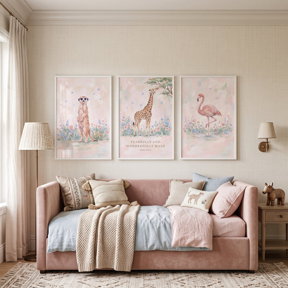Soaring Songbird African Animals Wall Art Set Of 3 - Watercolor Scripture Art