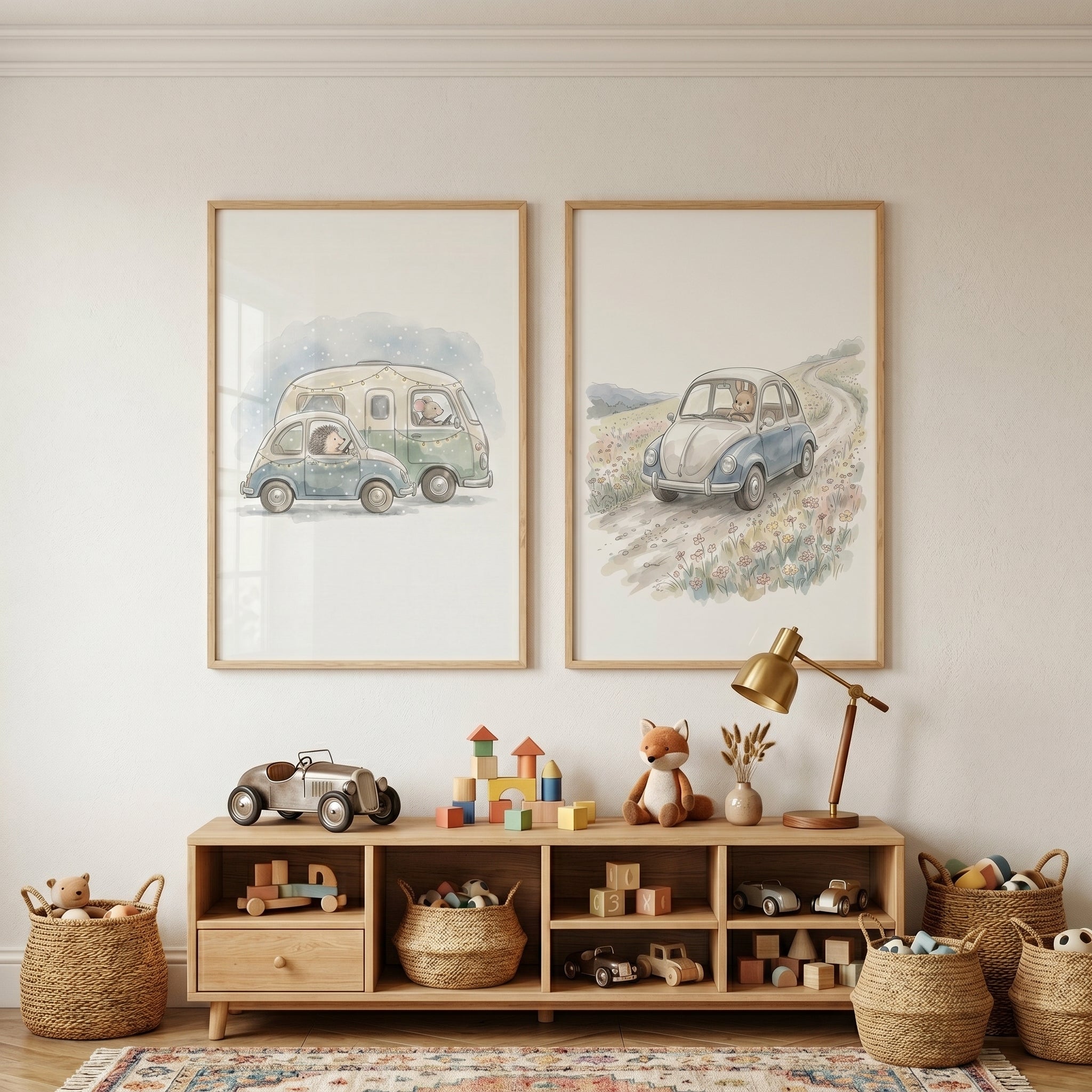 Soft Adventurous Traveling Animals Wall Art Set of 2 - Little Animal Travels