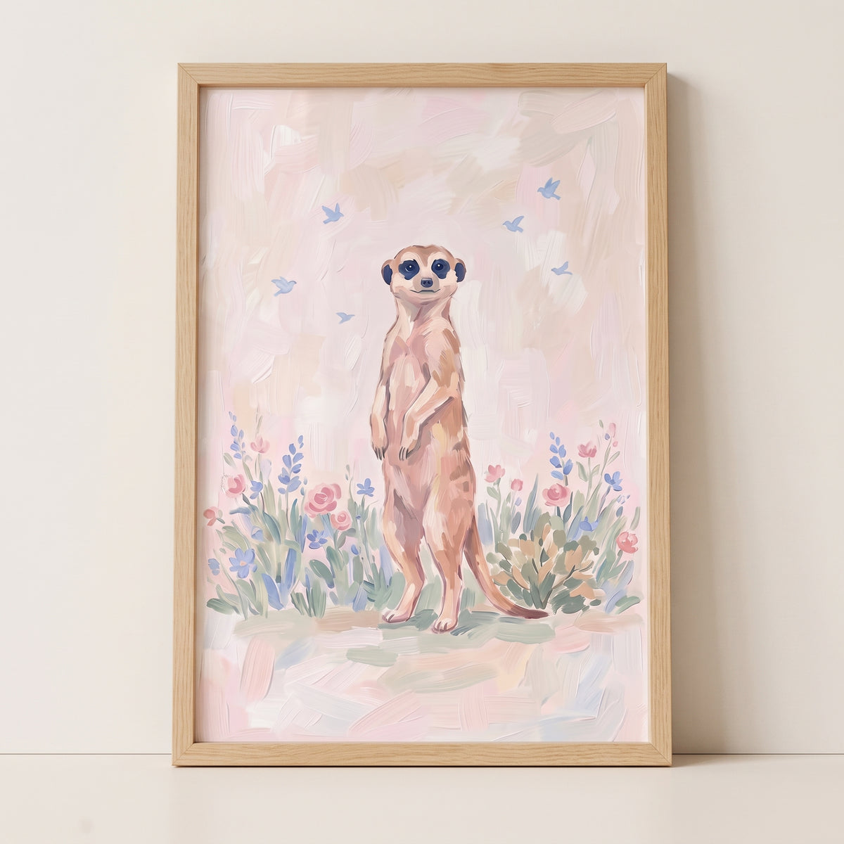 Soft Animal Bloom Meerkat Floral Wall Art - Pastel Garden Sentry