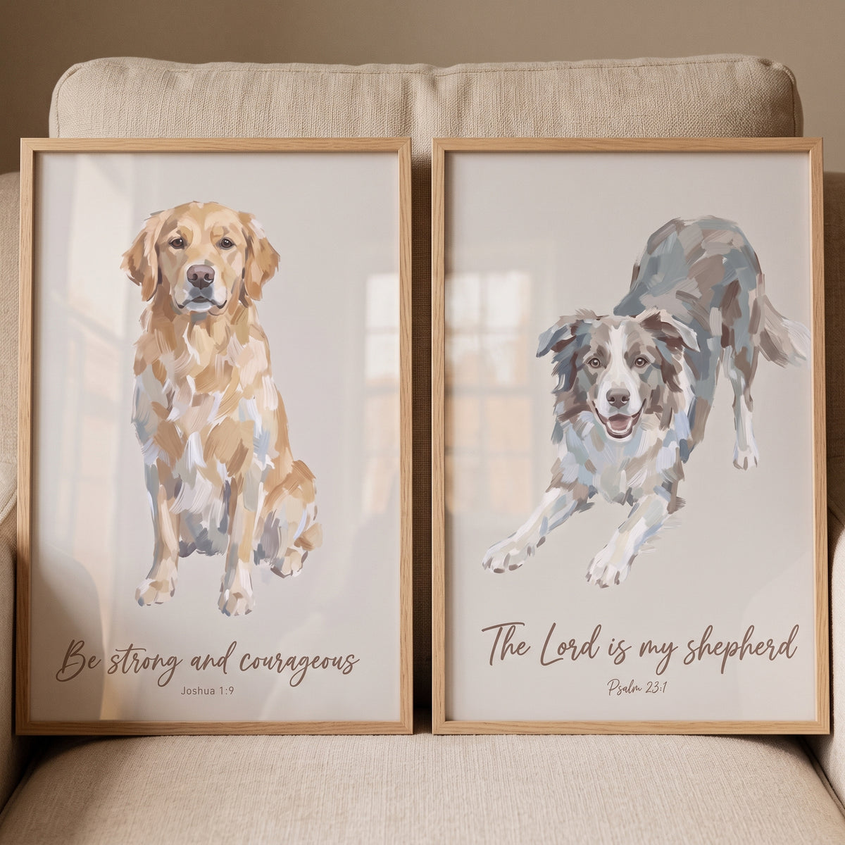 Soft Beige Scripture Dog Wall Art Set of 2 - Faithful Paws Scripture