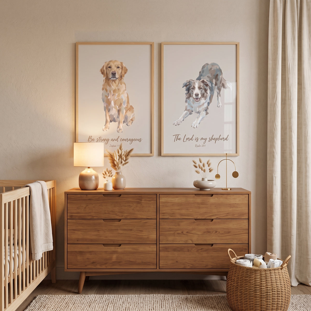 Soft Beige Scripture Dog Wall Art Set of 2 - Faithful Paws Scripture