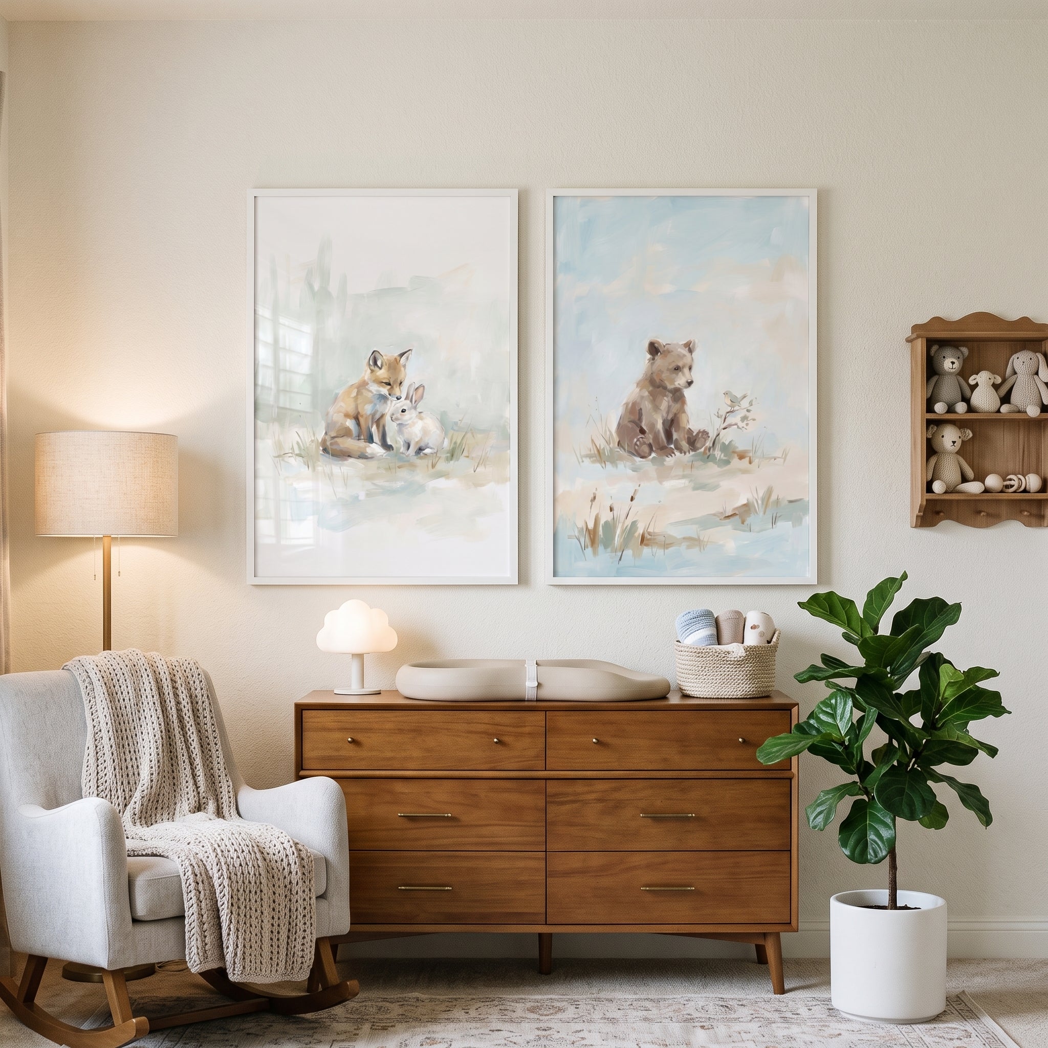 Soft Blue Baby Animals Wall Art Set of 2 - Gentle Nature Pals