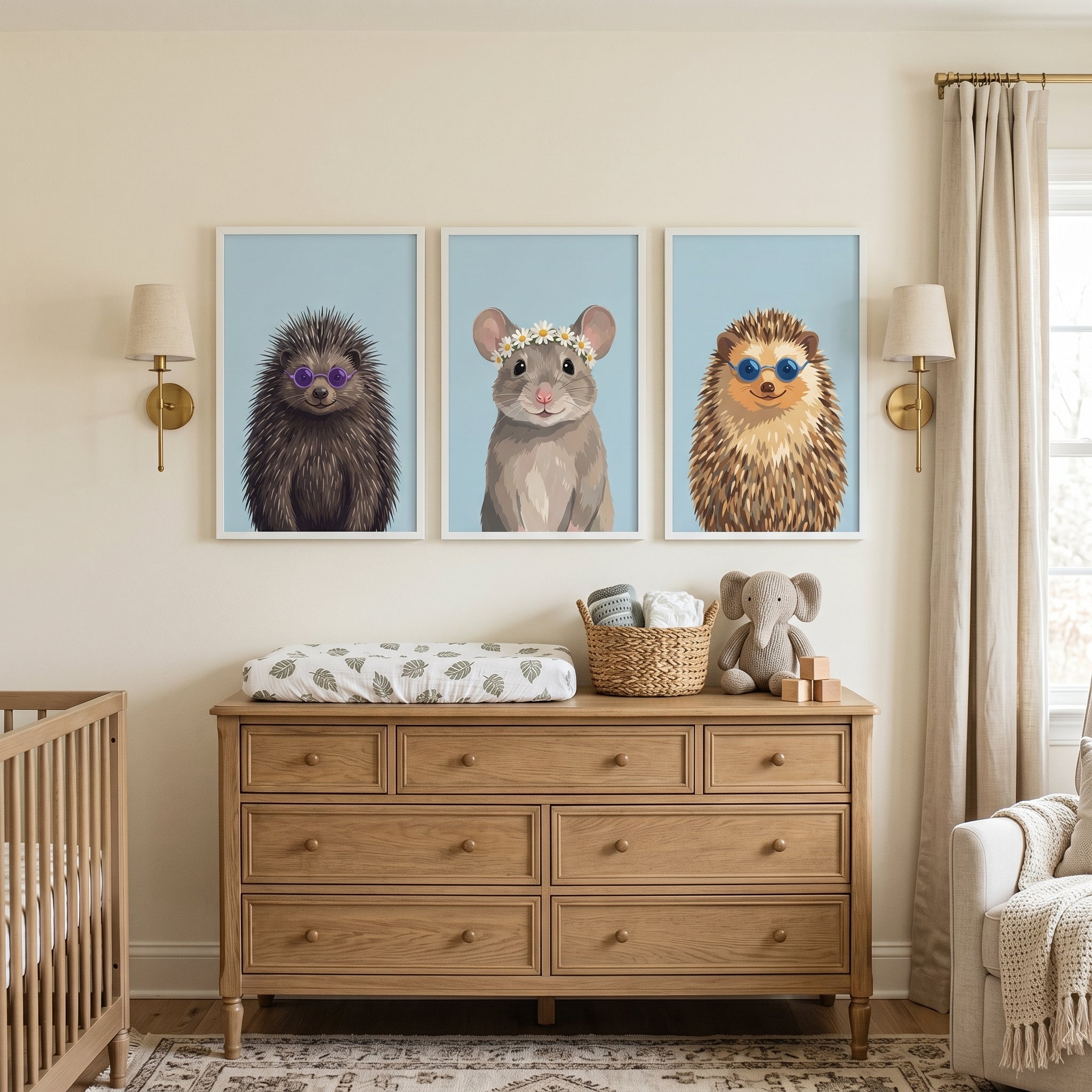 Soft Blue Forest Animal Wall Art Set of 3 - Whimsical Woodland Trio