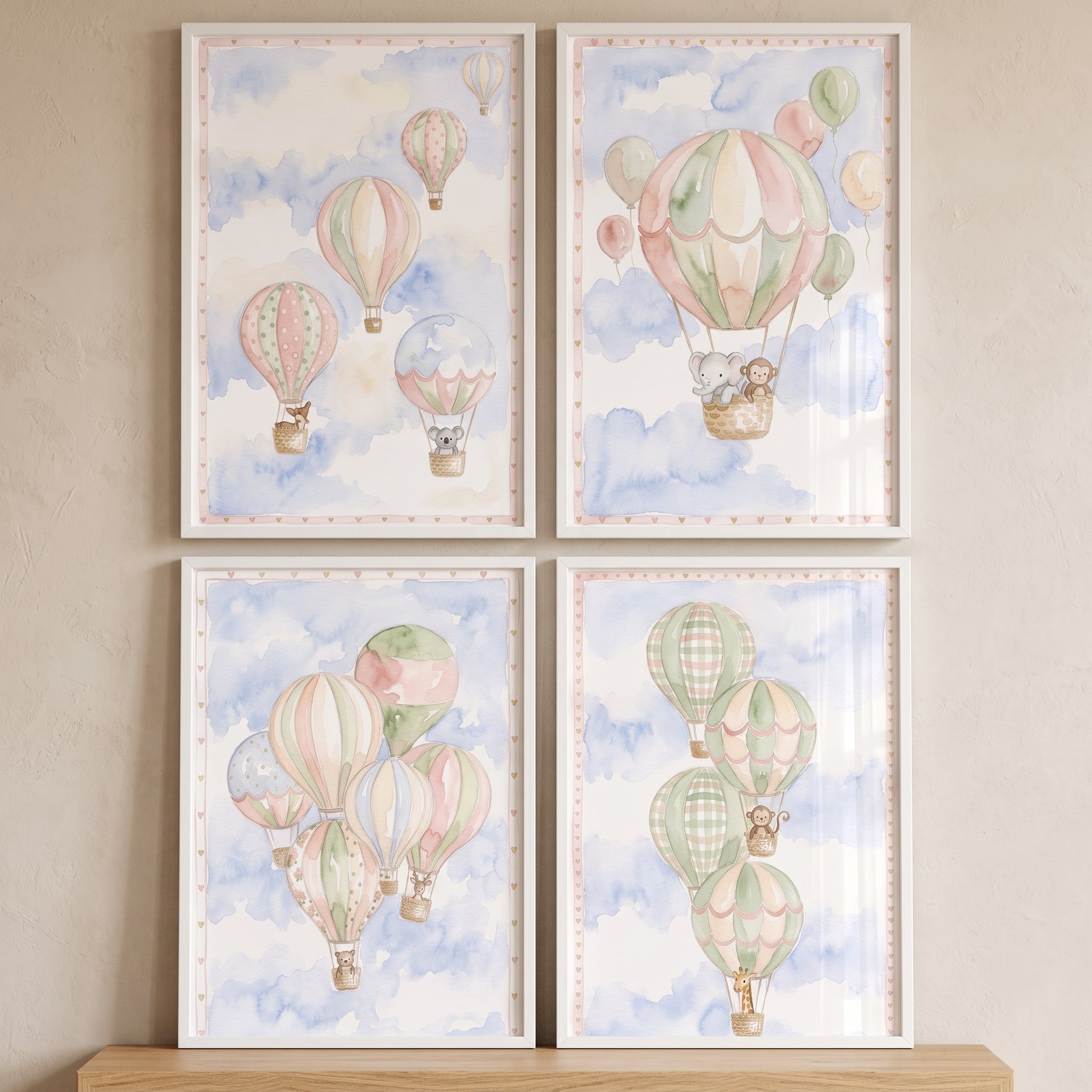 Soft Blue Watercolor Balloon Wall Art Set Of 4 - Whimsical Air Parade