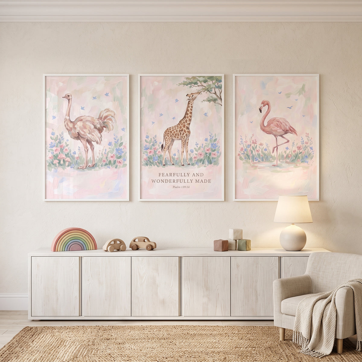 Soft Bluebird Safari Animals Wall Art Set Of 3 - Sacred Nature Wonders