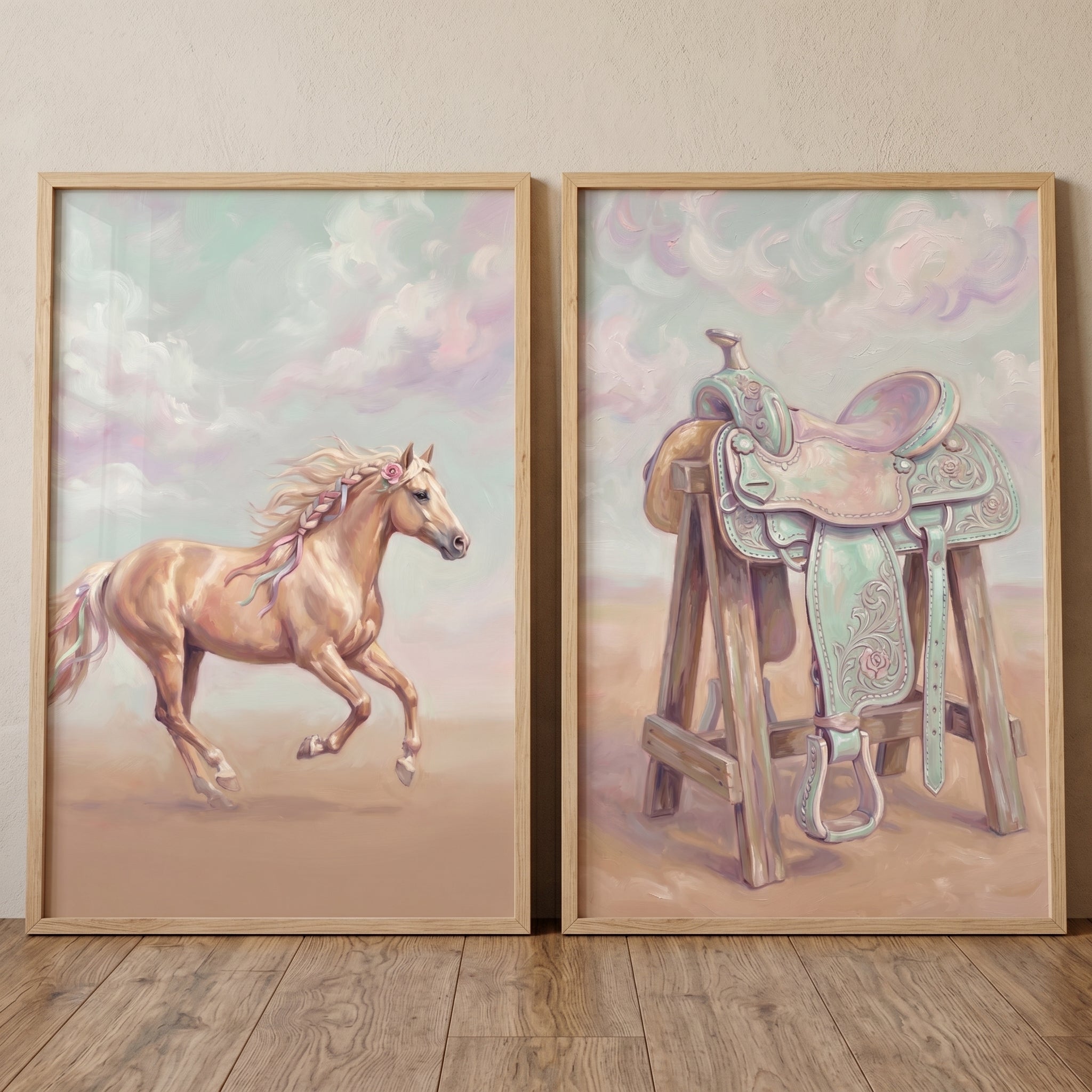 Soft Blush Cowgirl Wall Art Set of 2 - Pastel Desert Spirit