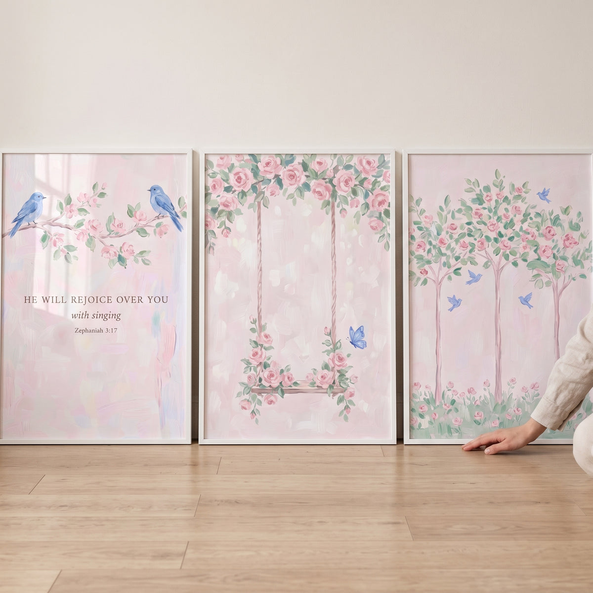 Soft Blush Garden Wall Art Set of 3 - Serene Garden Melodies