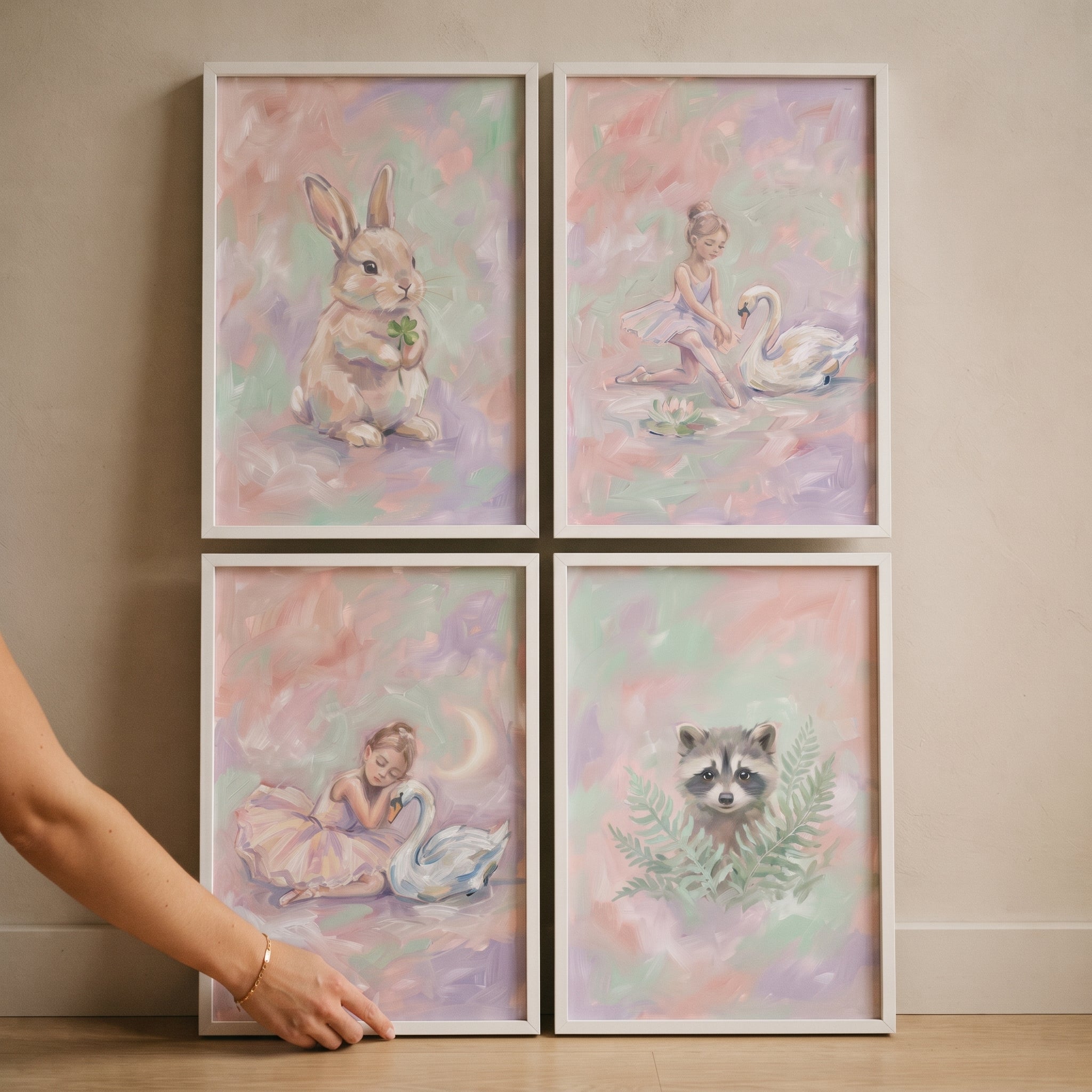 Soft Blush Girls Room Wall Art Set of 4 - Pastel Dreamland Tales