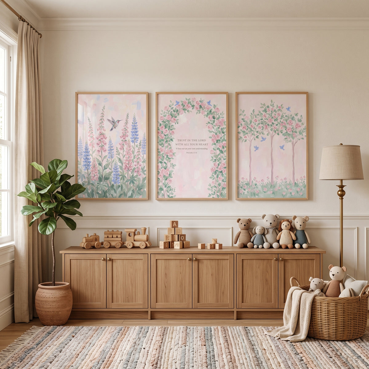 Soft Blush Pastel Garden Wall Art Set of 3 - Faith In Bloom