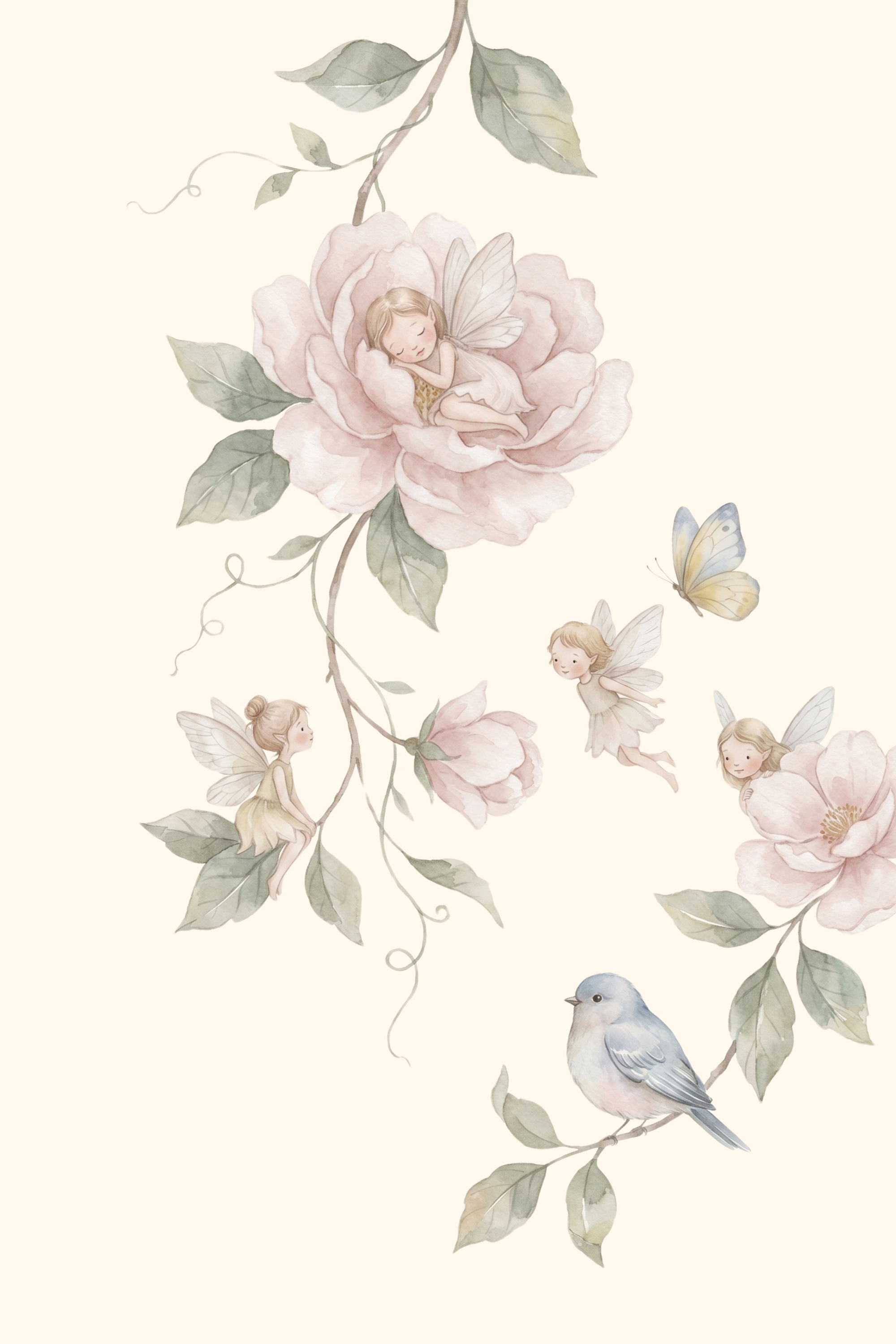Soft Blush Peony Fairy Wall Art - Floral Fairy Dreams