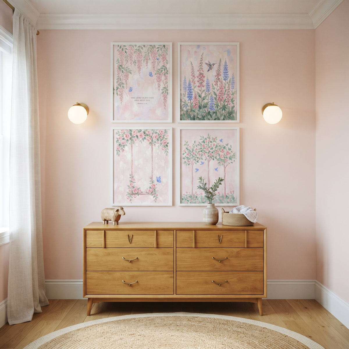 Soft Blush Pink Garden Wall Art Set Of 4 - Heavenly Garden Blooms
