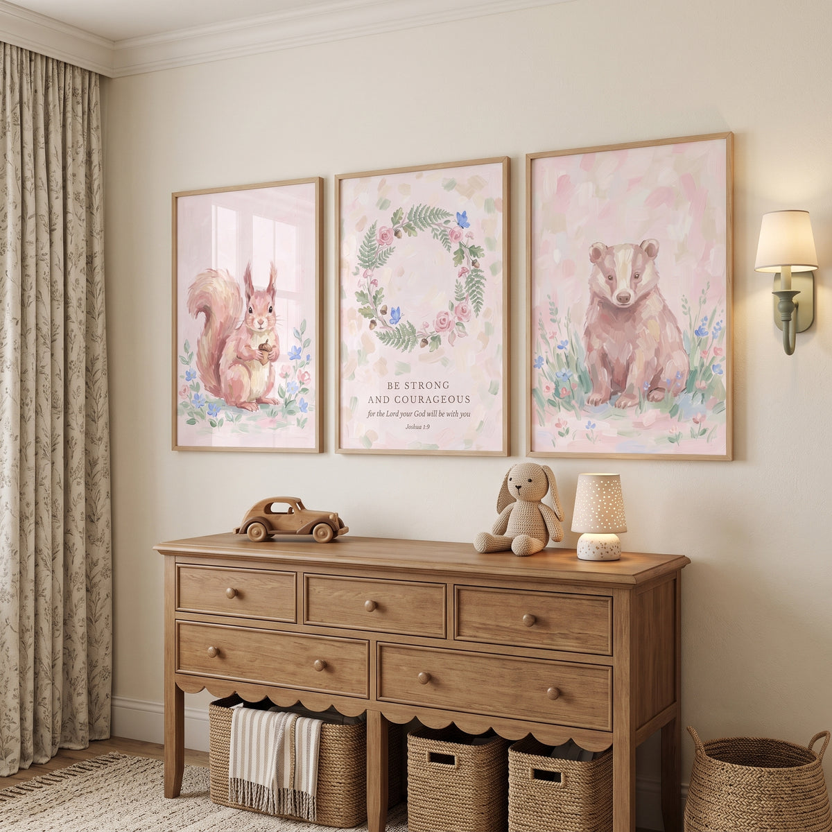 Soft Blush Pink Nature Wall Art Set of 3 - Joshua Scripture Art