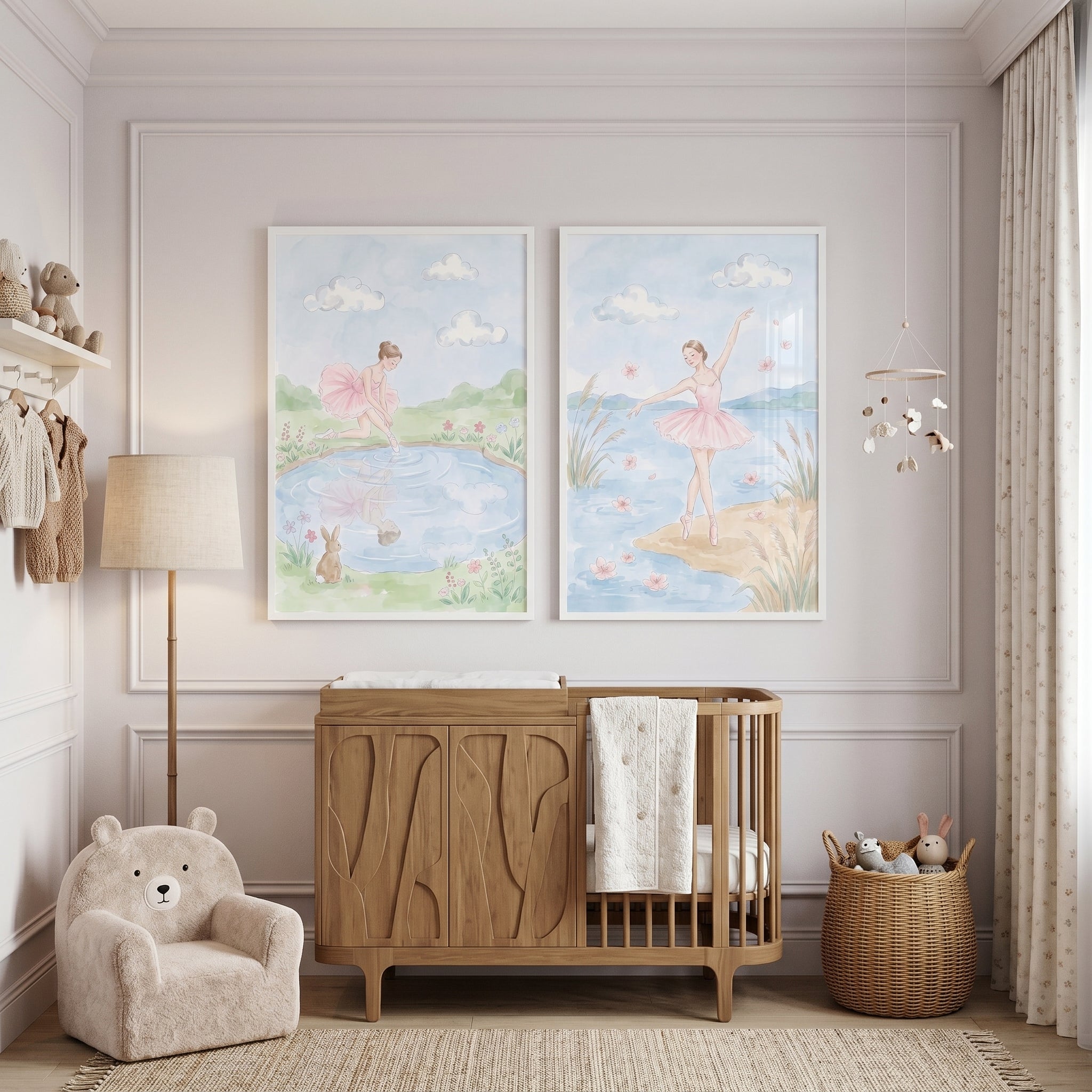 Soft Blush Pink Wall Art Set Of 2 - Serene Ballet Dreams