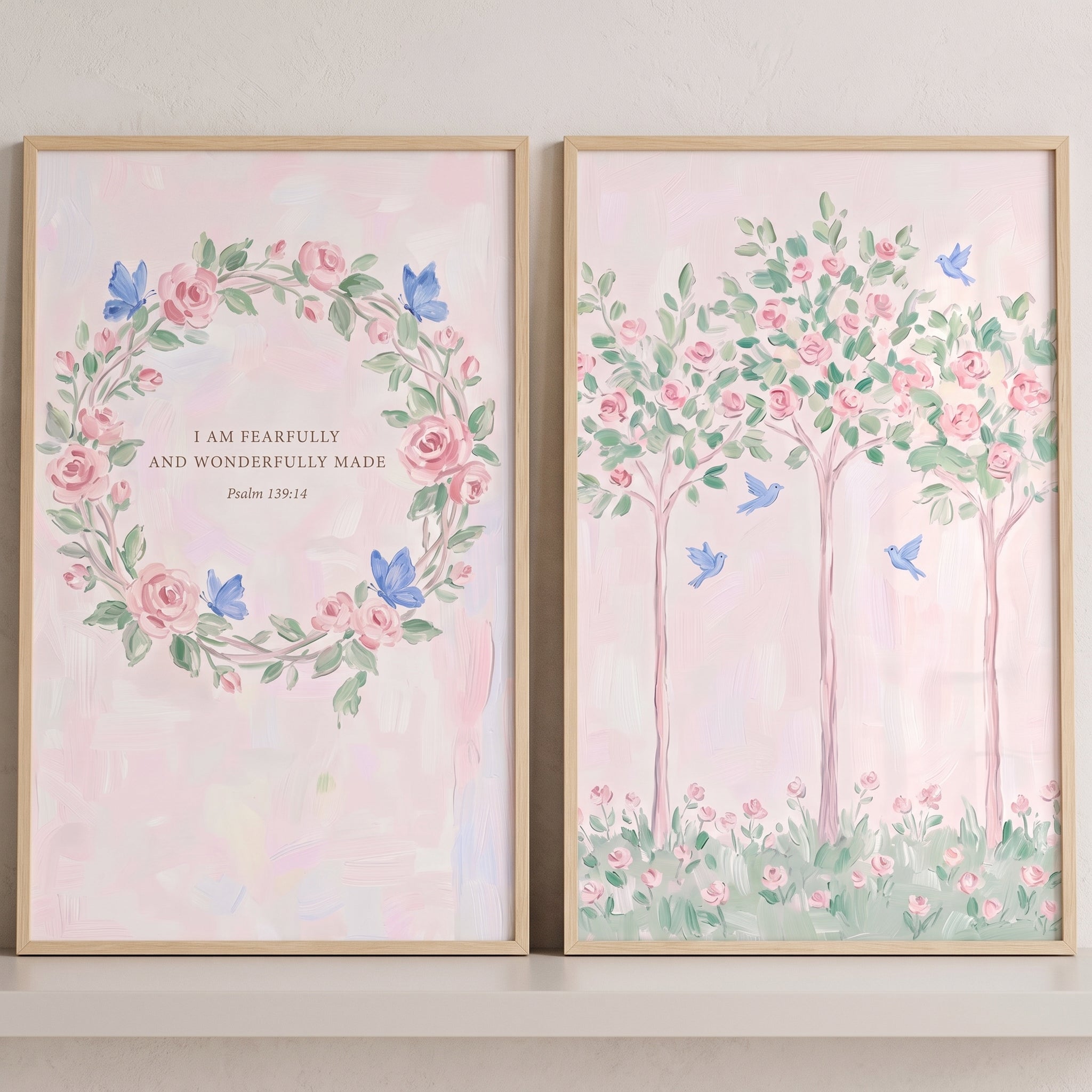 Soft Blush Rose Garden Wall Art Set of 2 - Wonderfully Made Flora