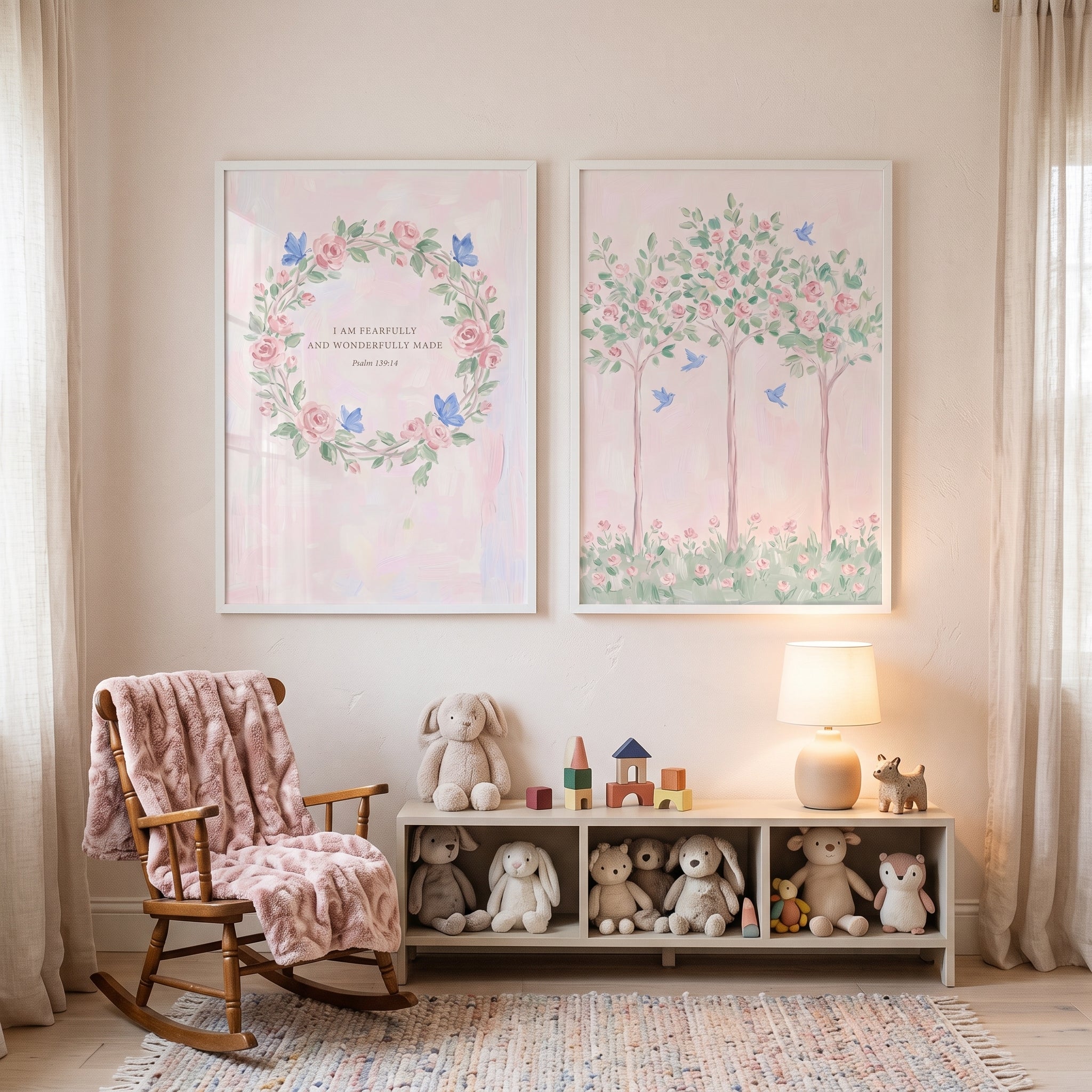 Soft Blush Rose Garden Wall Art Set of 2 - Wonderfully Made Flora