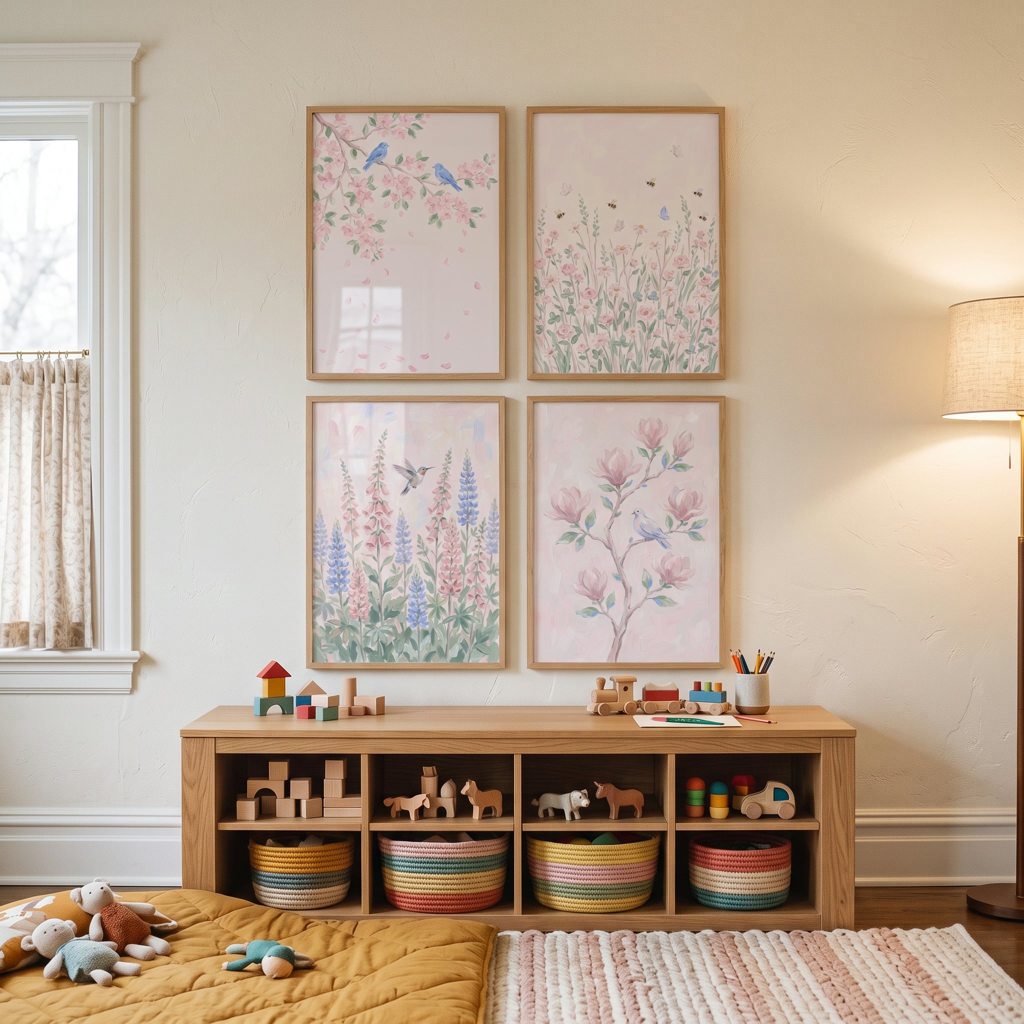 Soft Blush Watercolor Garden Wall Art Set of 4 - Pastel Blossom Garden