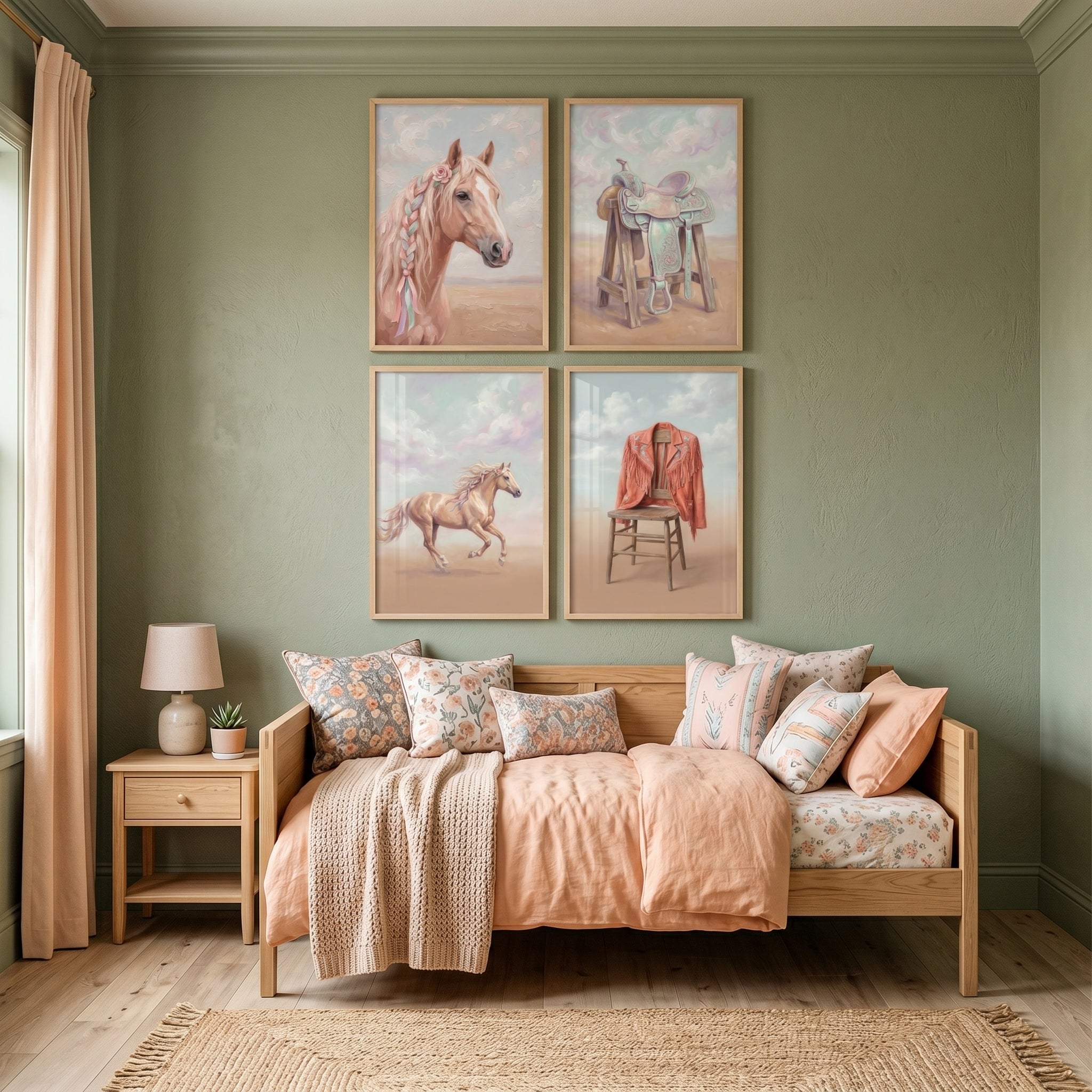 Soft Blush Western Cowgirl Wall Art Set of 4 - Wild Rose Western