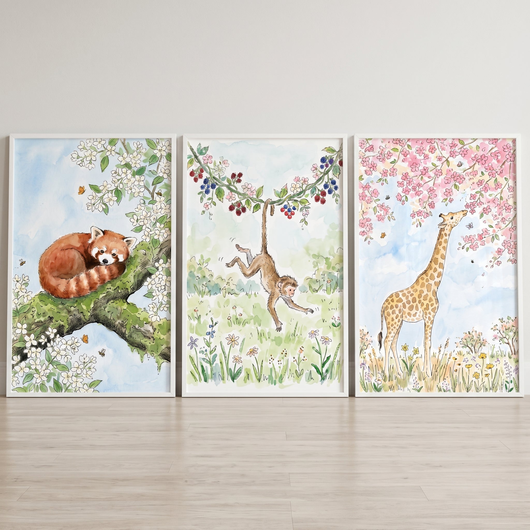 Soft Botanical Animal Wall Art Set of 3 - Whimsical Nature Trio