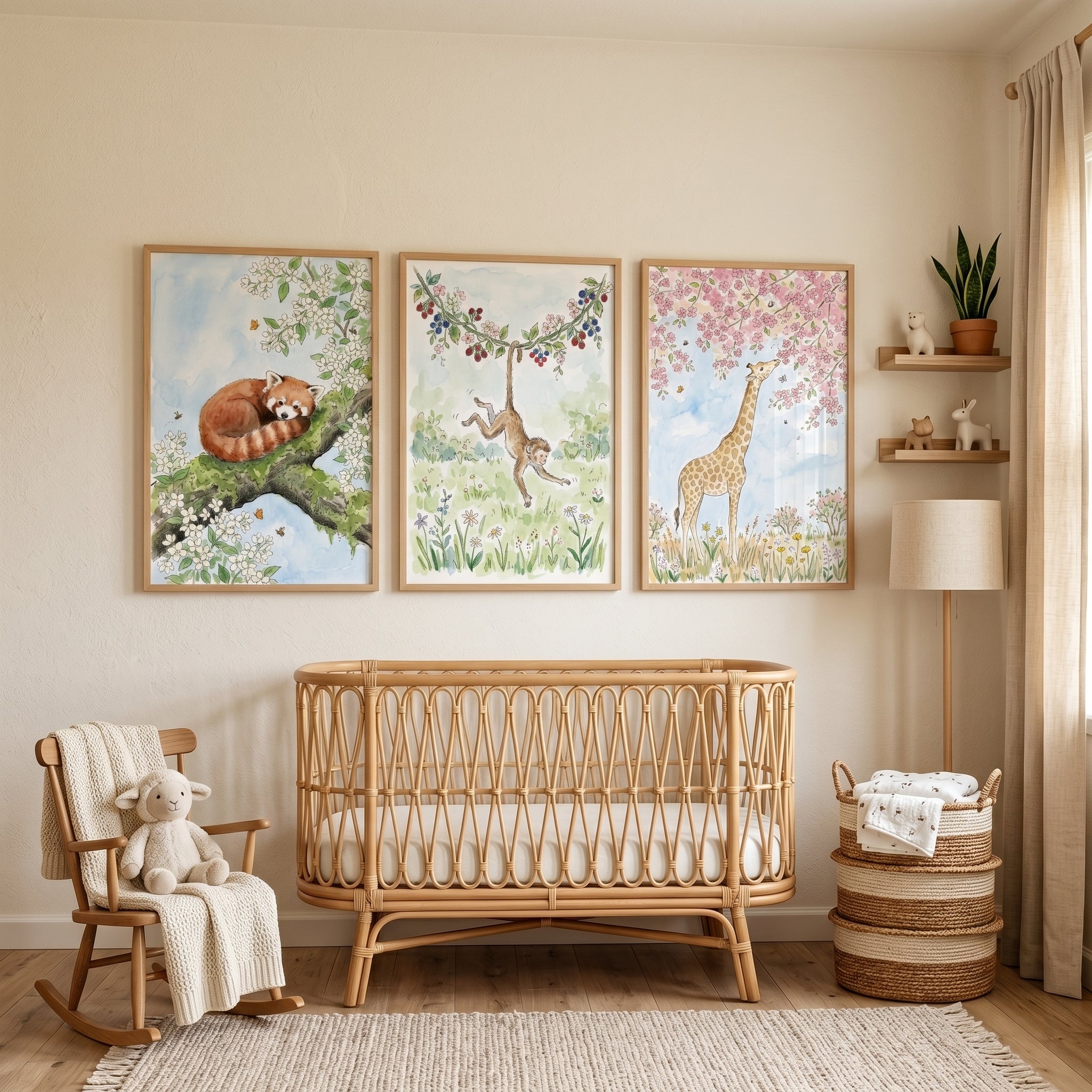 Soft Botanical Animal Wall Art Set of 3 - Whimsical Nature Trio