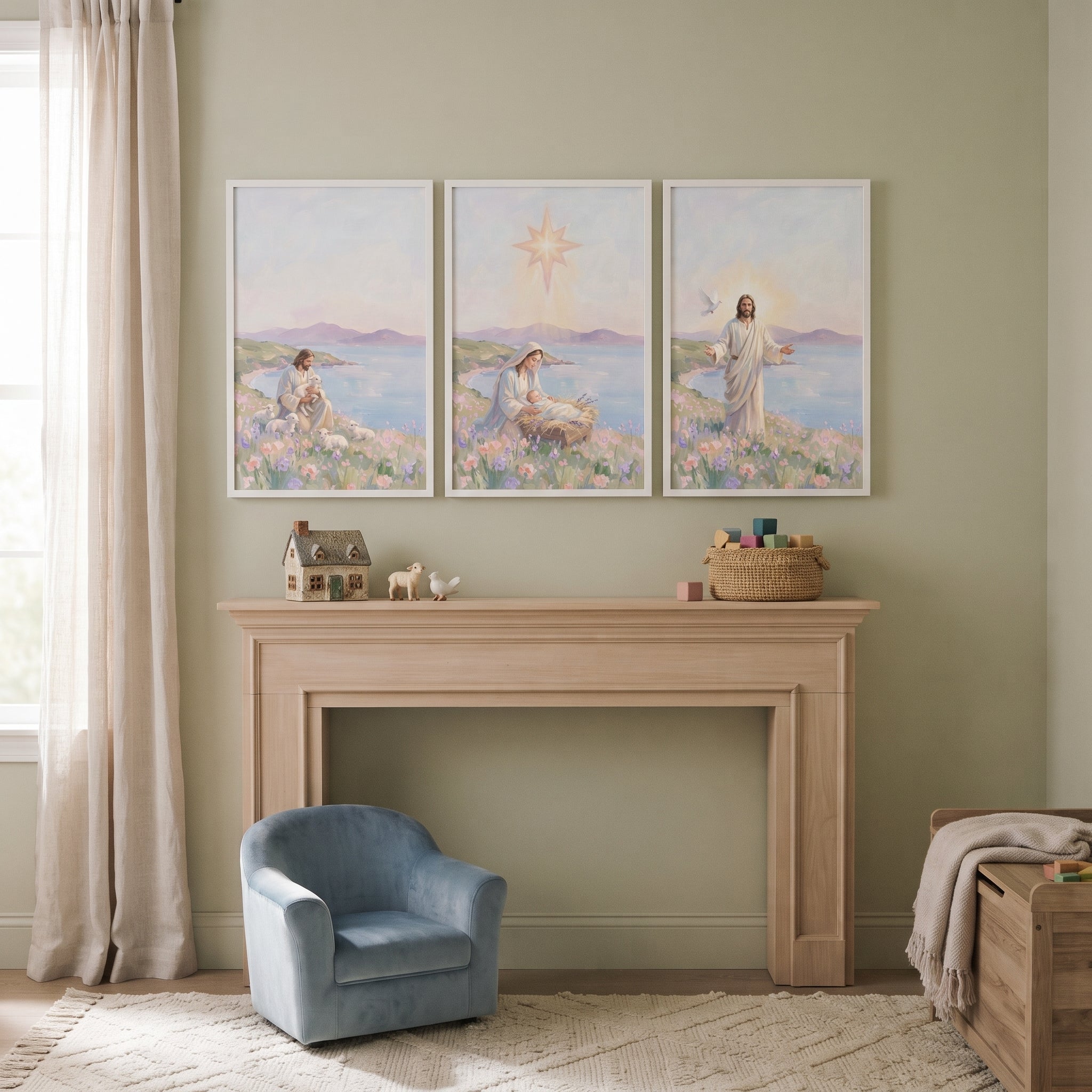 Soft Coastal Lilac Jesus Wall Art Set of 3 - Life Of Jesus