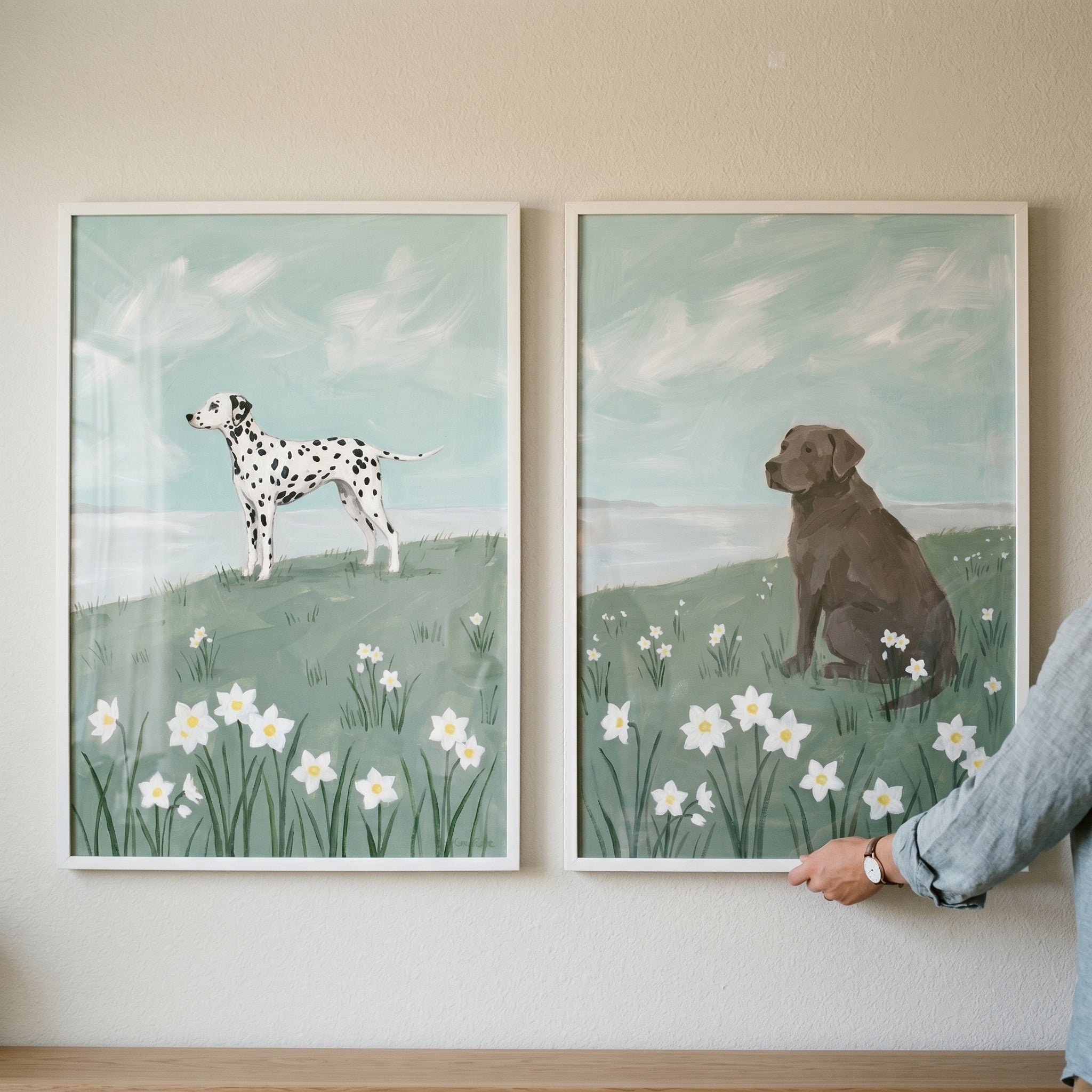 Soft Coastal Narcissus Dogs Wall Art Set of 2 - Coastal Canine View