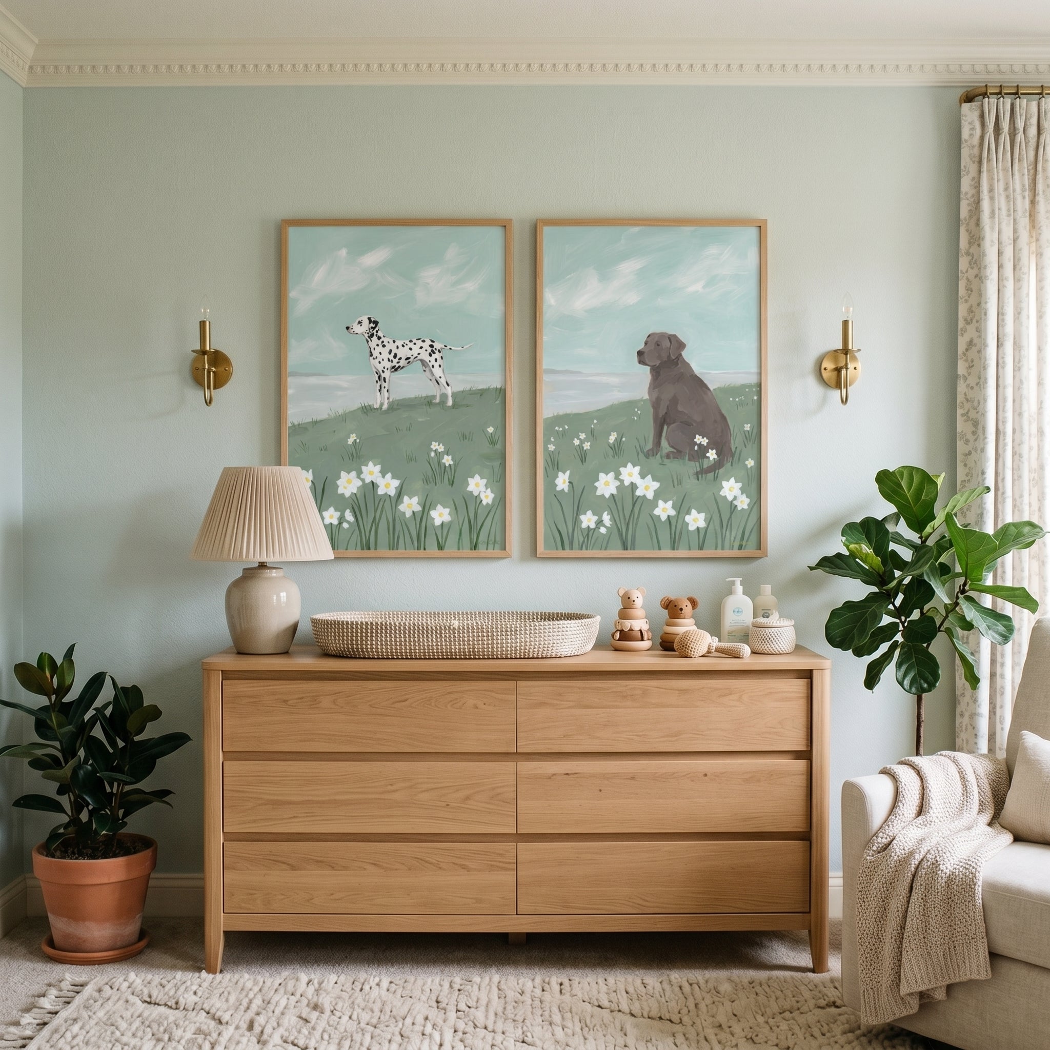 Soft Coastal Narcissus Dogs Wall Art Set of 2 - Coastal Canine View