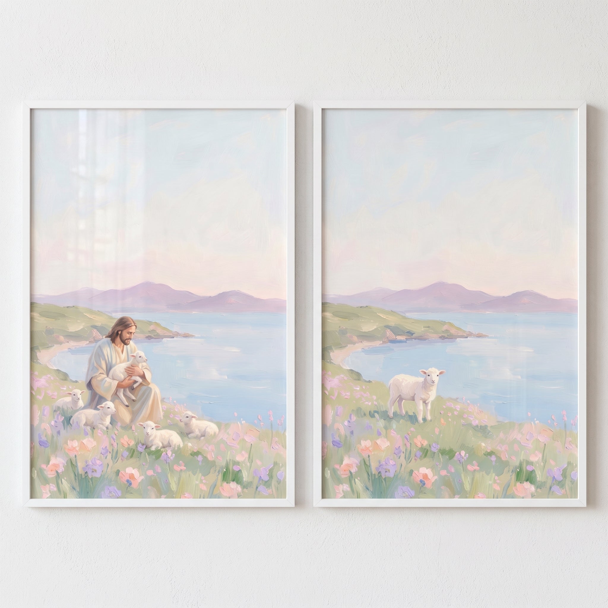 Soft Coastal Wildflower Wall Art Set of 2 - Savior's Tender Grace