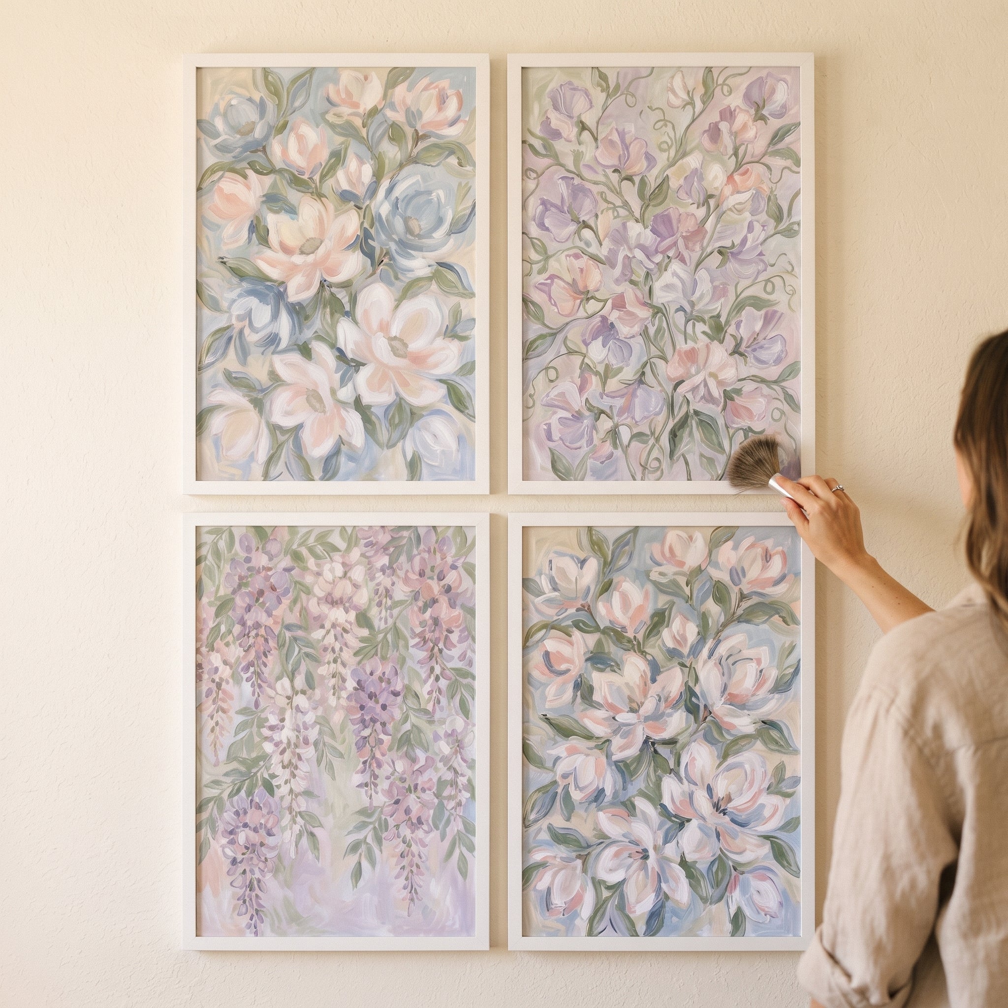 Soft Coquette Garden Floral Artwork Set of 4 - Soft Bloom Quartet