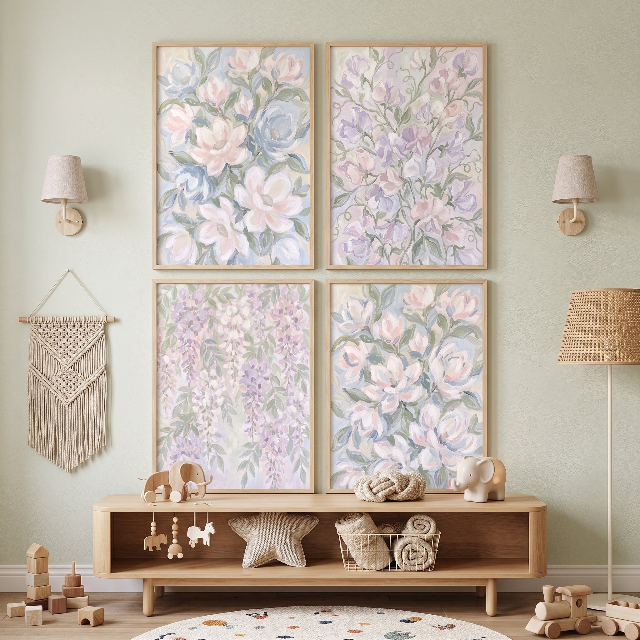 Soft Coquette Garden Floral Artwork Set of 4 - Soft Bloom Quartet
