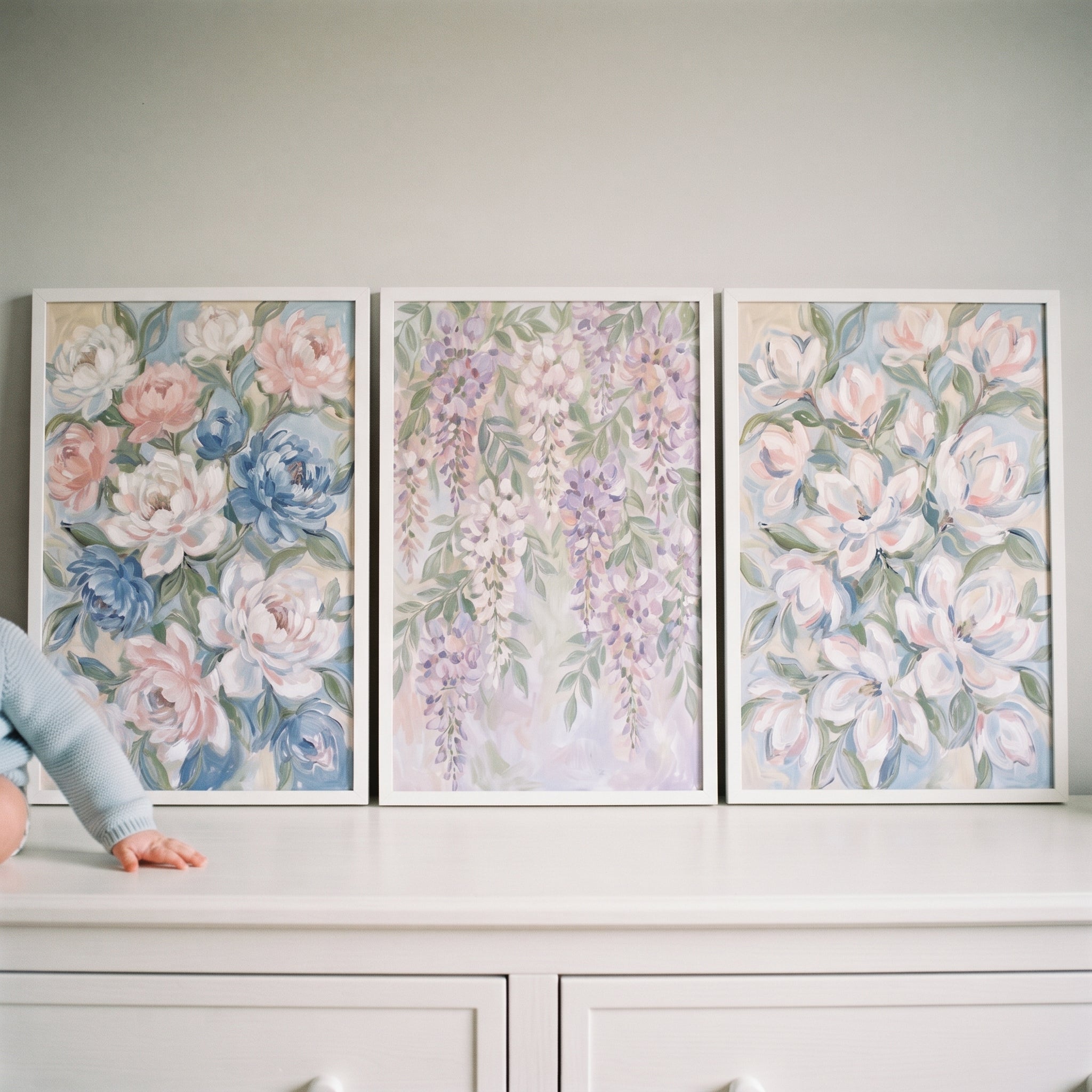 Soft Cottagecore Pastel Floral Wall Art Set of 3 - Whispering Garden Petals