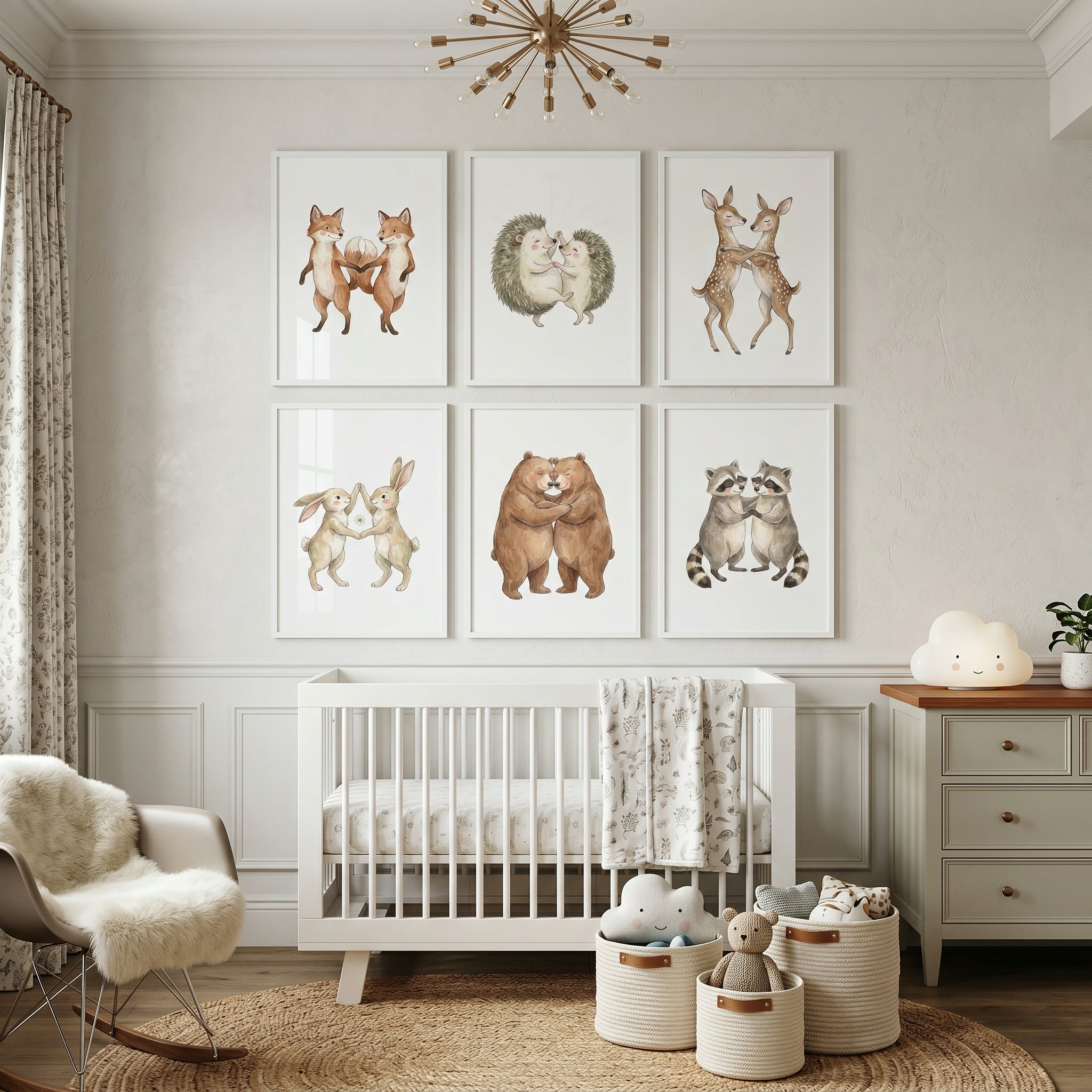 Soft Dancing Animal Wall Art Set of 6 - Woodland Animal Hugs
