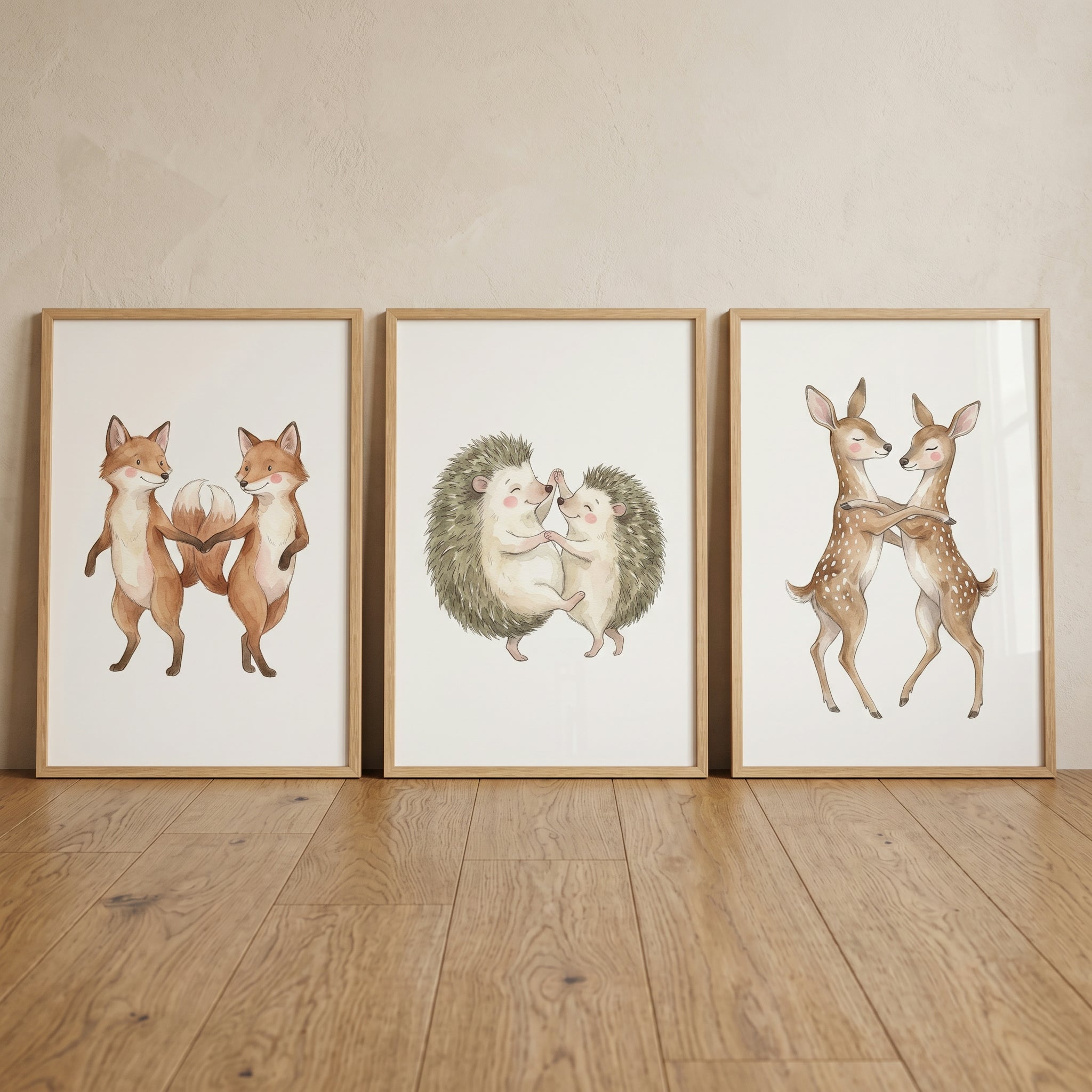 Soft Dancing Woodland Animal Wall Art Set of 3 - Woodland Dance Duos