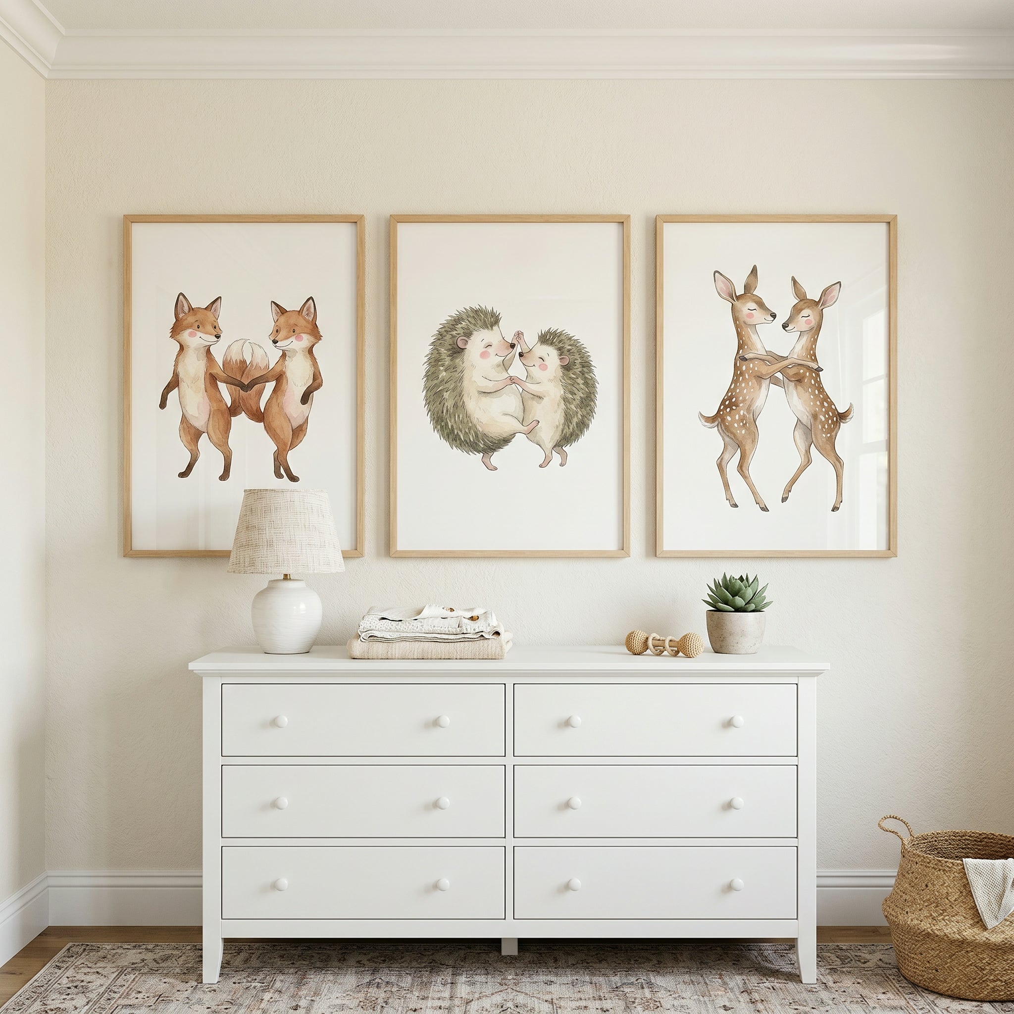 Soft Dancing Woodland Animal Wall Art Set of 3 - Woodland Dance Duos