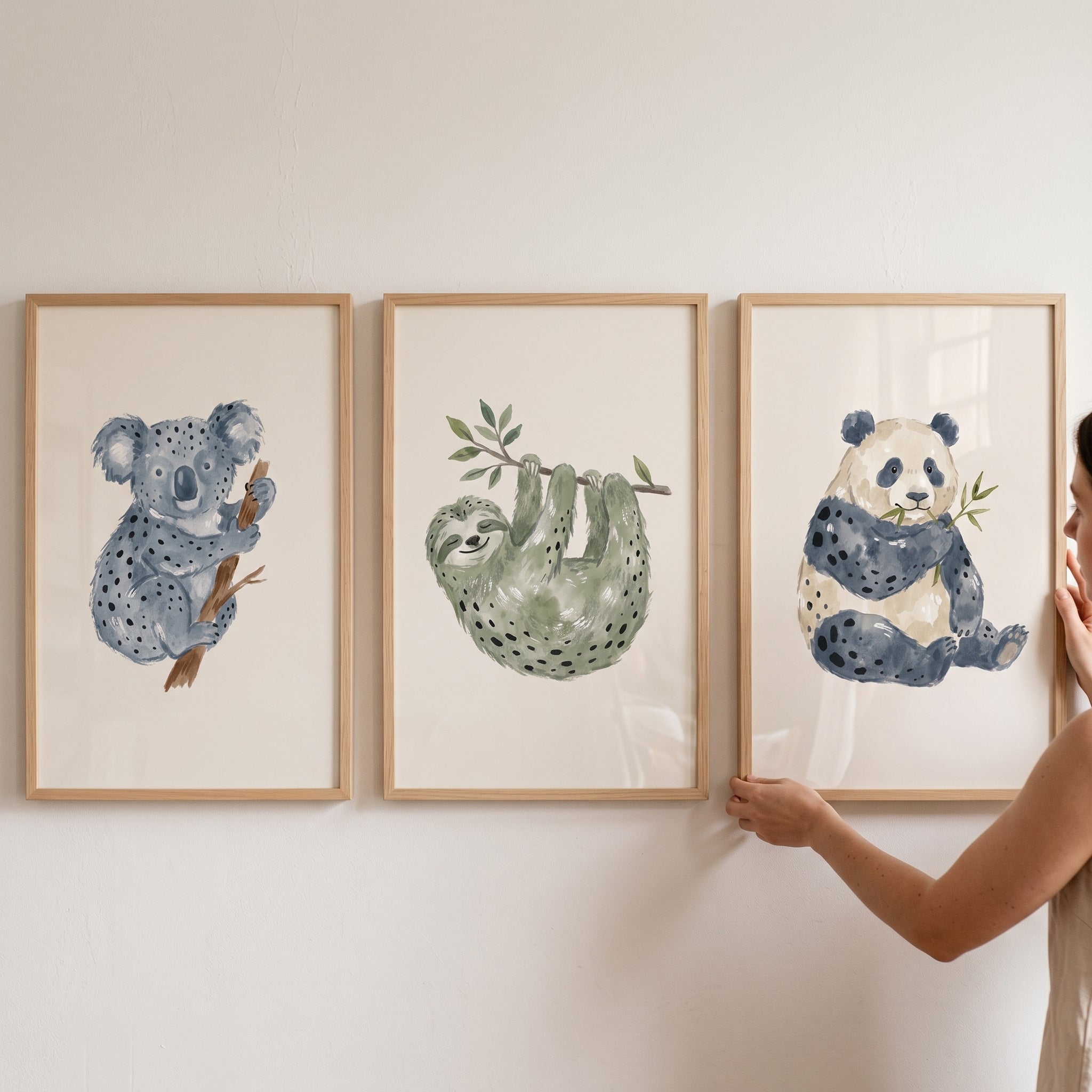 Soft Earth Tone Animals Wall Art Set of 3 - Sweet Wild Friends