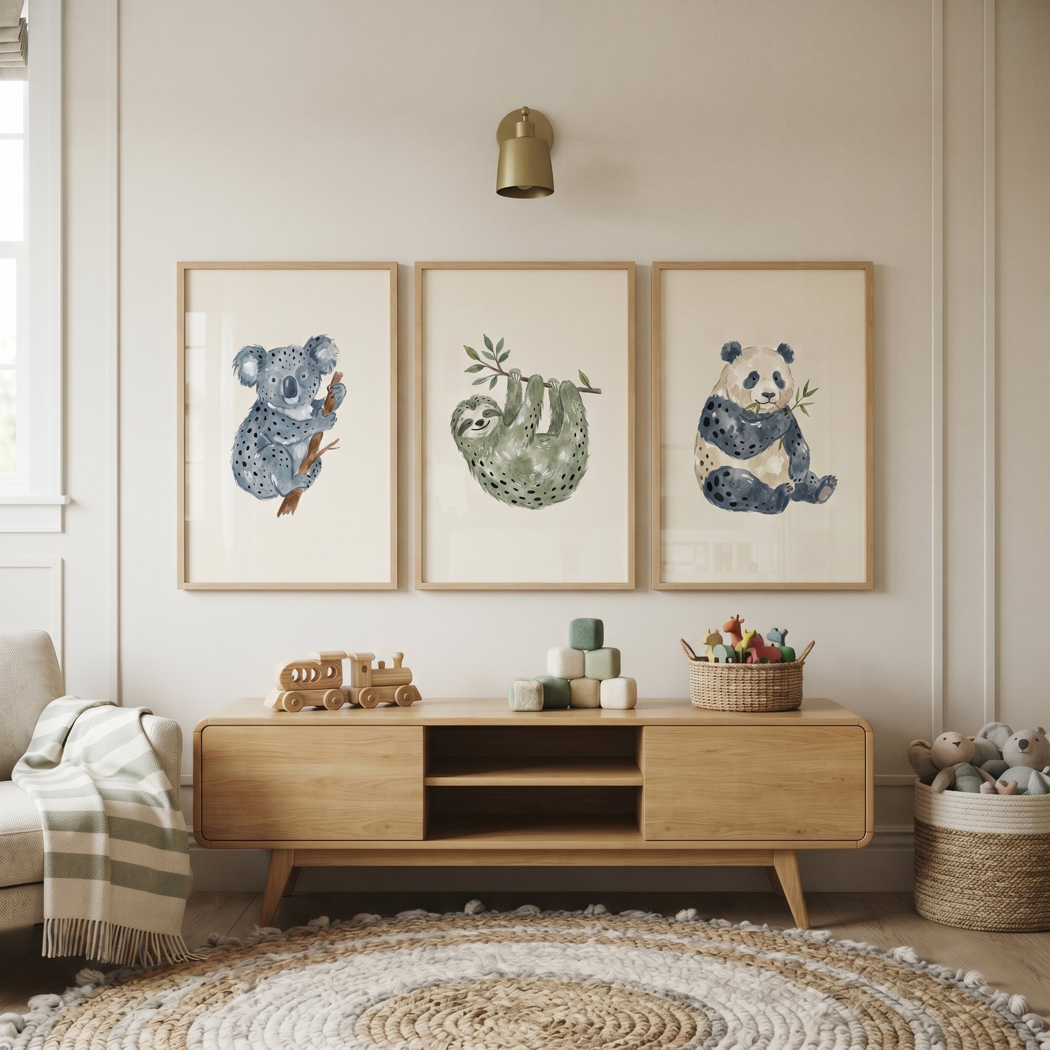 Soft Earth Tone Animals Wall Art Set of 3 - Sweet Wild Friends