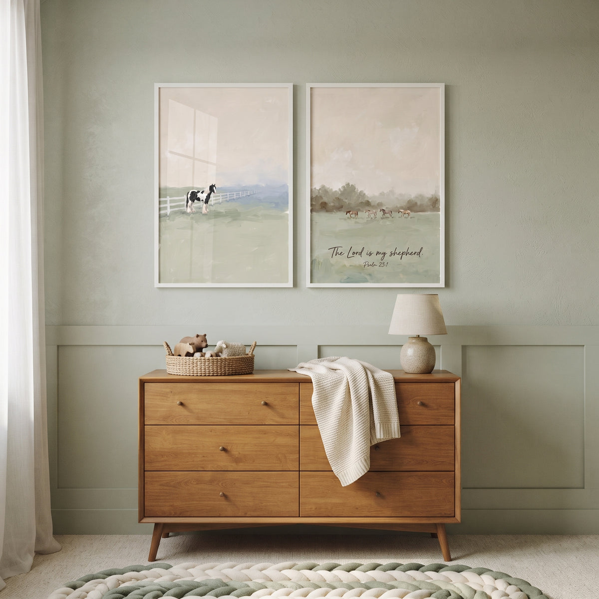 Soft Ethereal Horse Wall Art Set of 2 - Shepherd's Serene Meadow