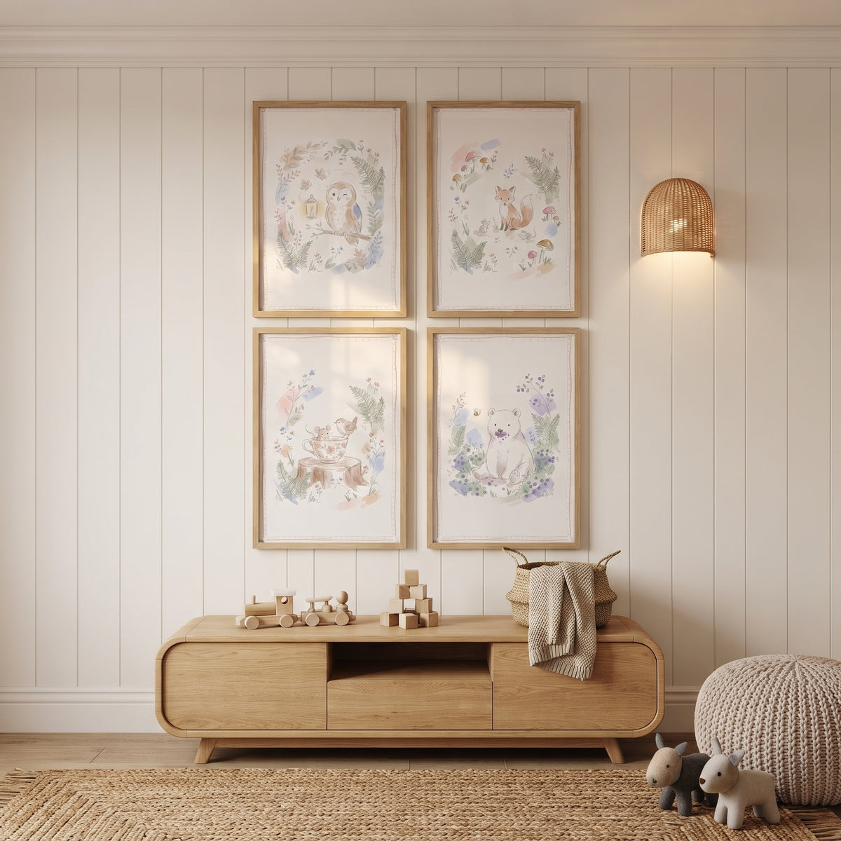 Soft Ethereal Woodland Animals Wall Art Set of 4 - Whimsical Forest Friends