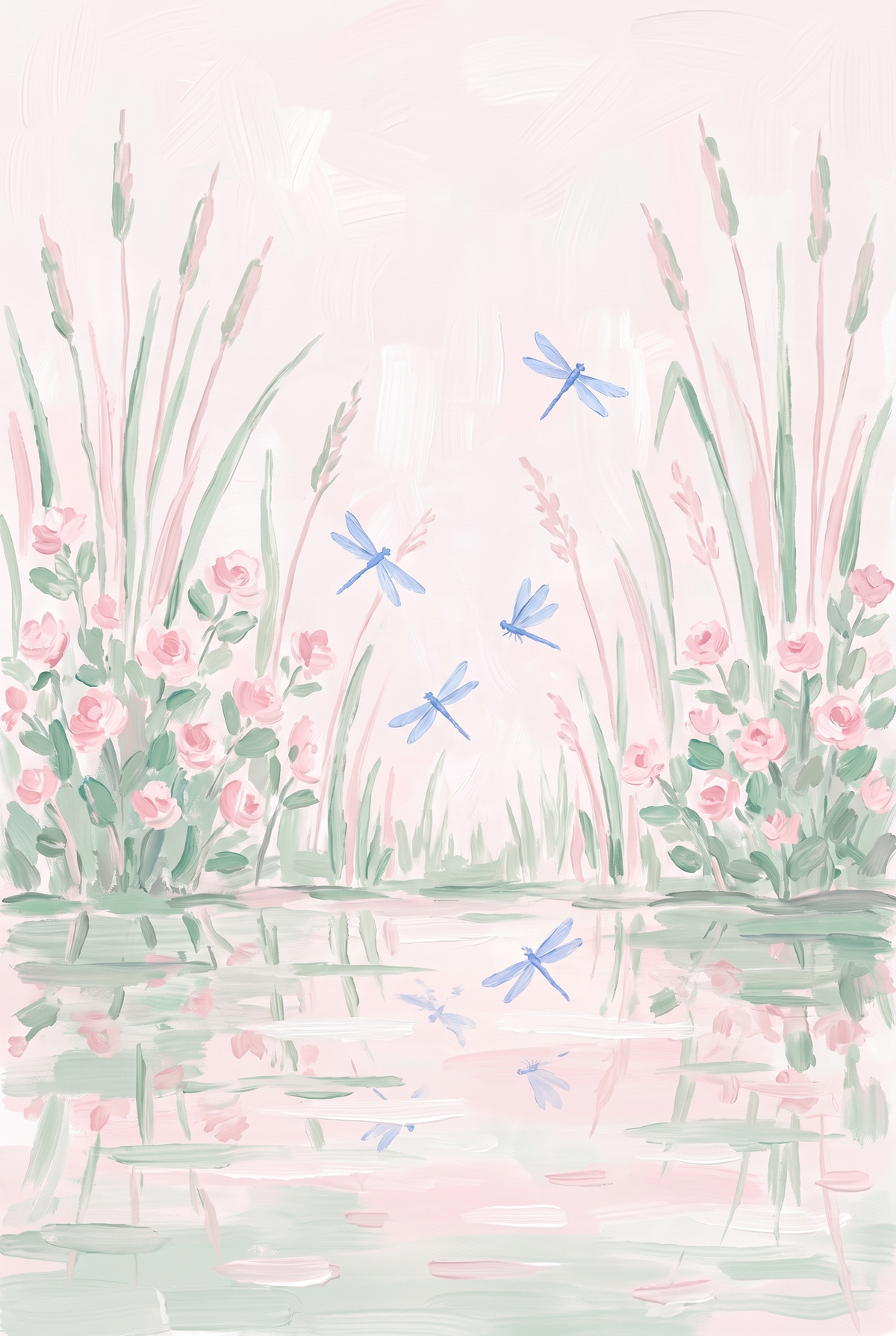 Soft Flying Blue Dragonfly Floral Wall Art - Dragonfly Dreamscape