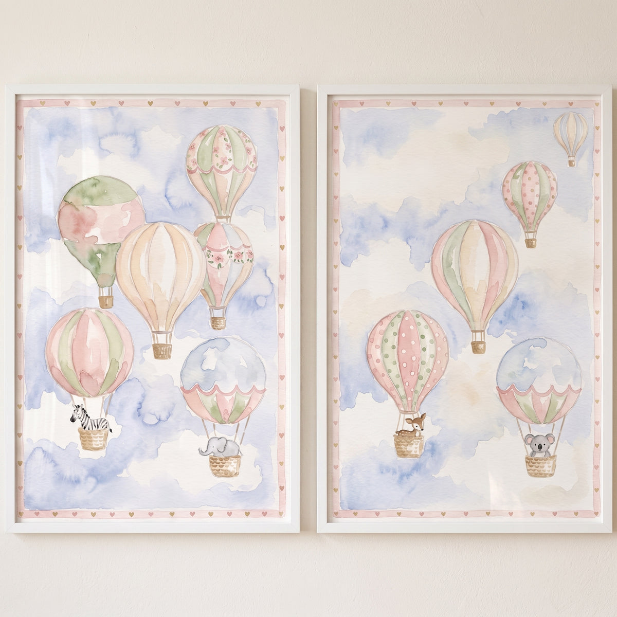 Soft Hot Air Balloon Wall Art Set Of 2 - Whimsical Balloon Safari