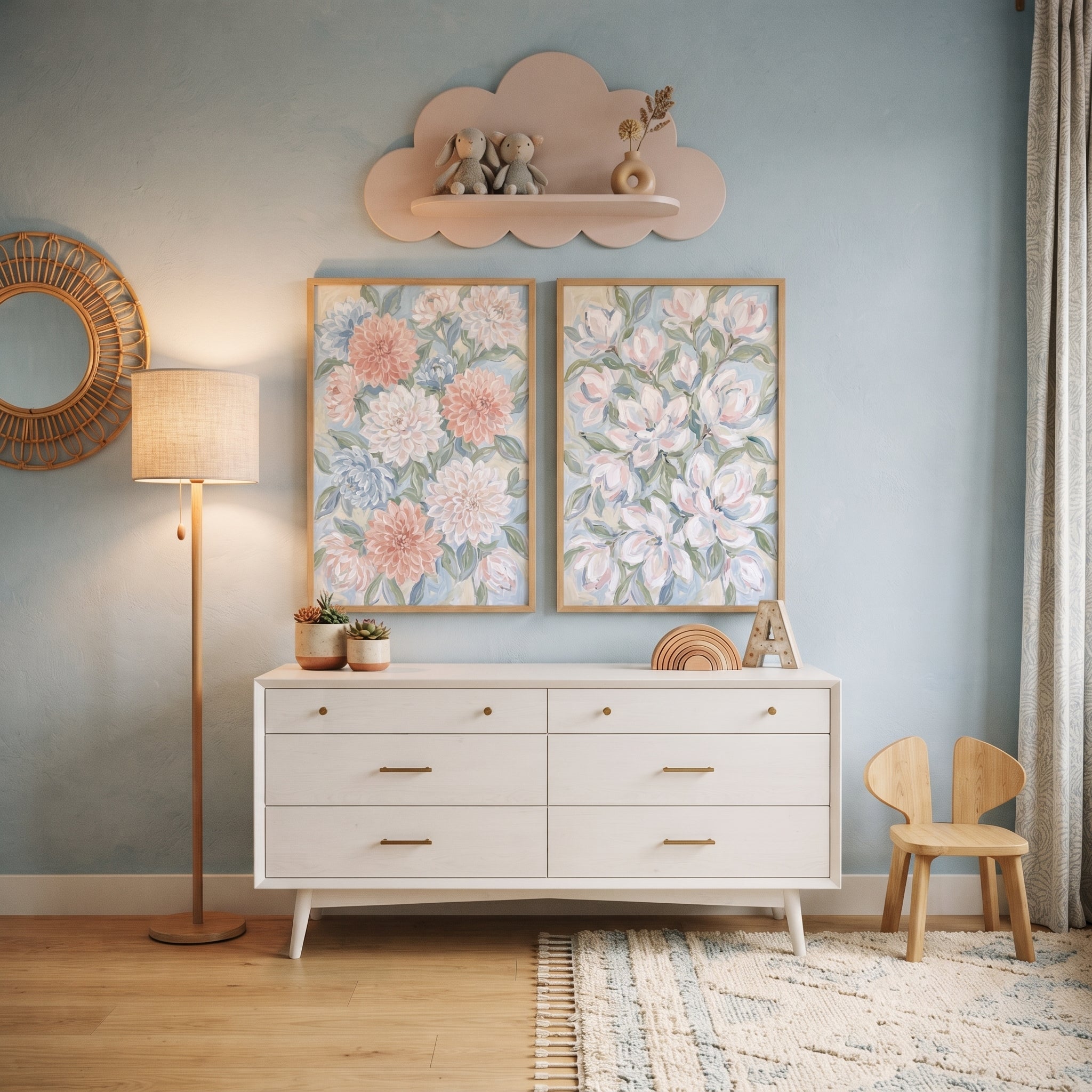 Soft Impressionist Garden Floral Wall Art Set of 2 - Soft Petal Harmony