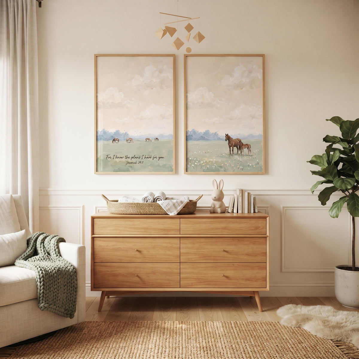 Soft Impressionist Pasture Horse Wall Art Set of 2 - Hopeful Horizons