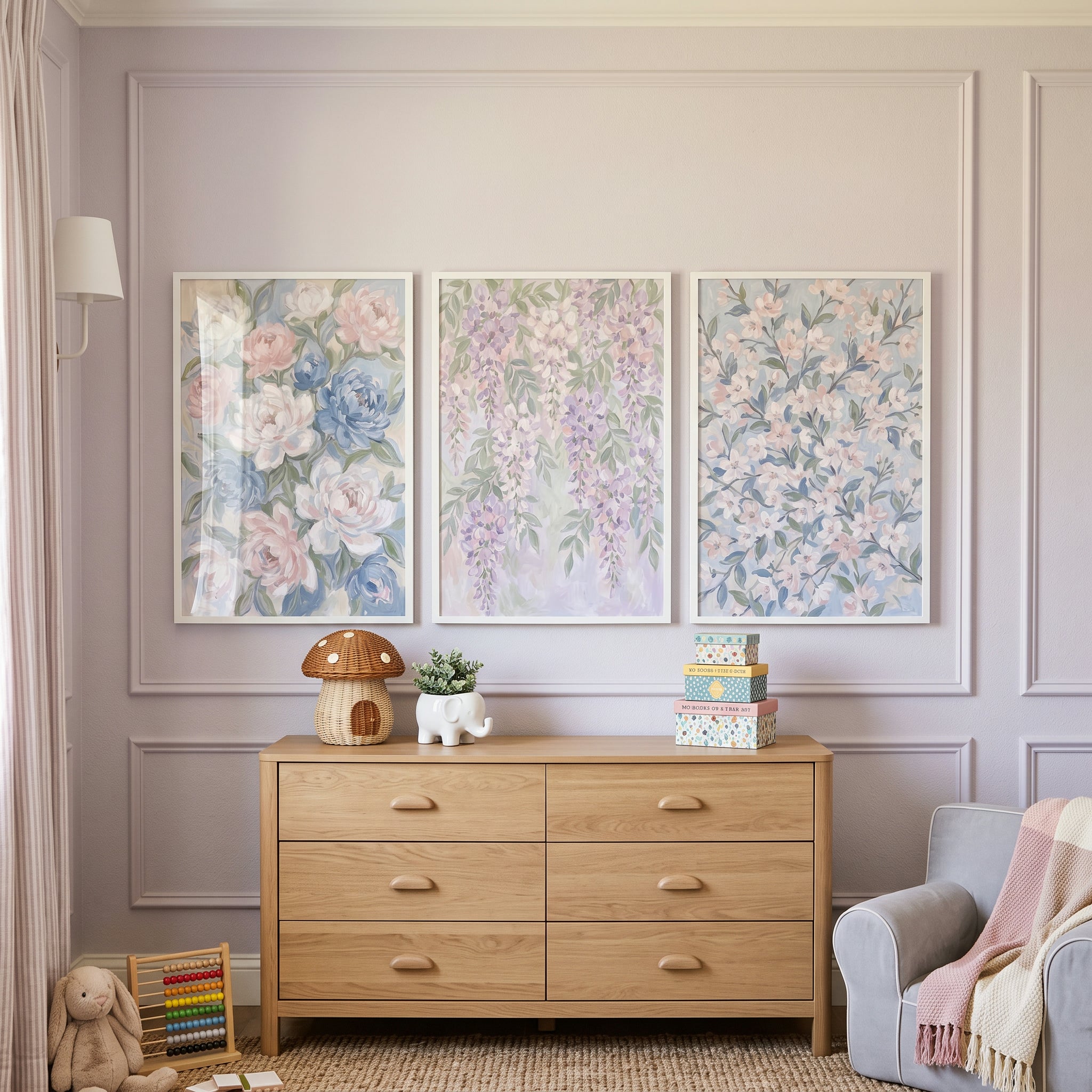 Soft Impressionist Spring Blossom Floral Wall Art Set of 3 - Soft Garden Trio