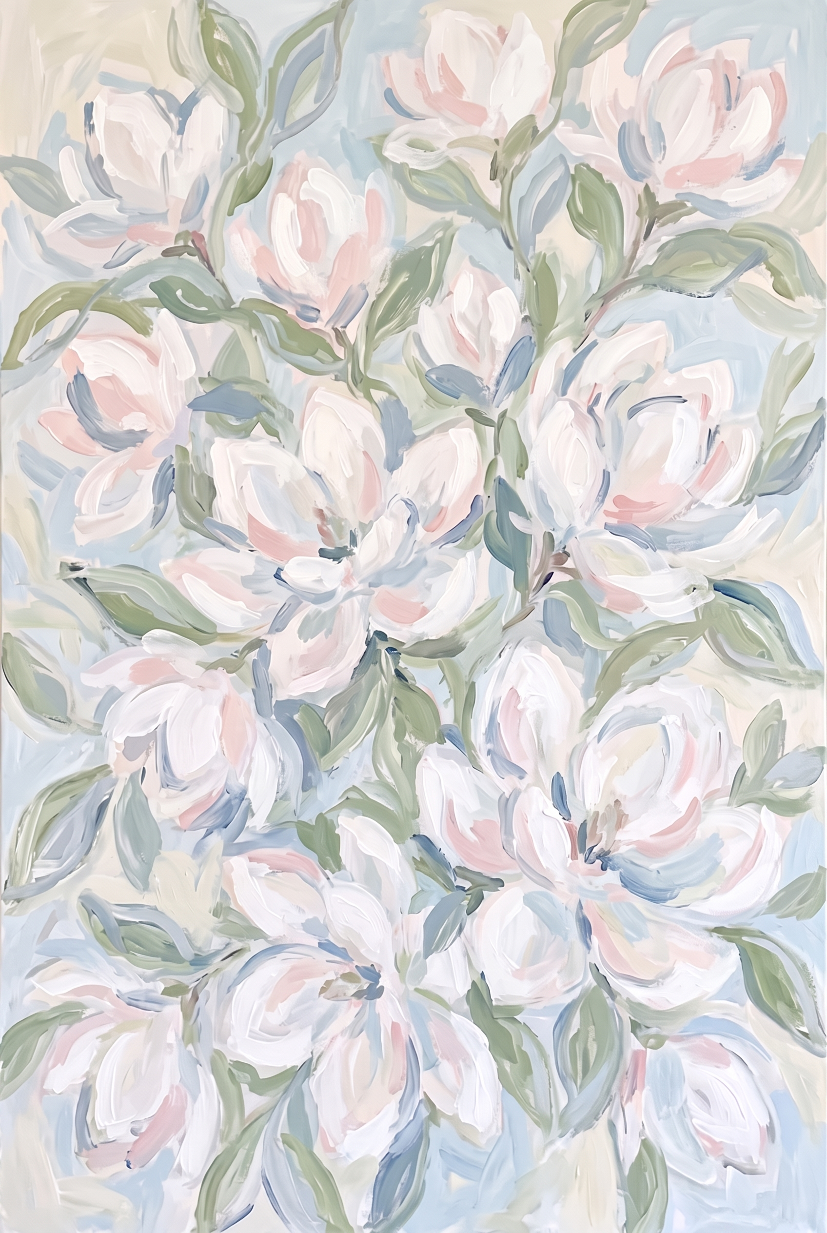 Soft Impressionist White Magnolia Floral Wall Art - Pastel Garden Whisper