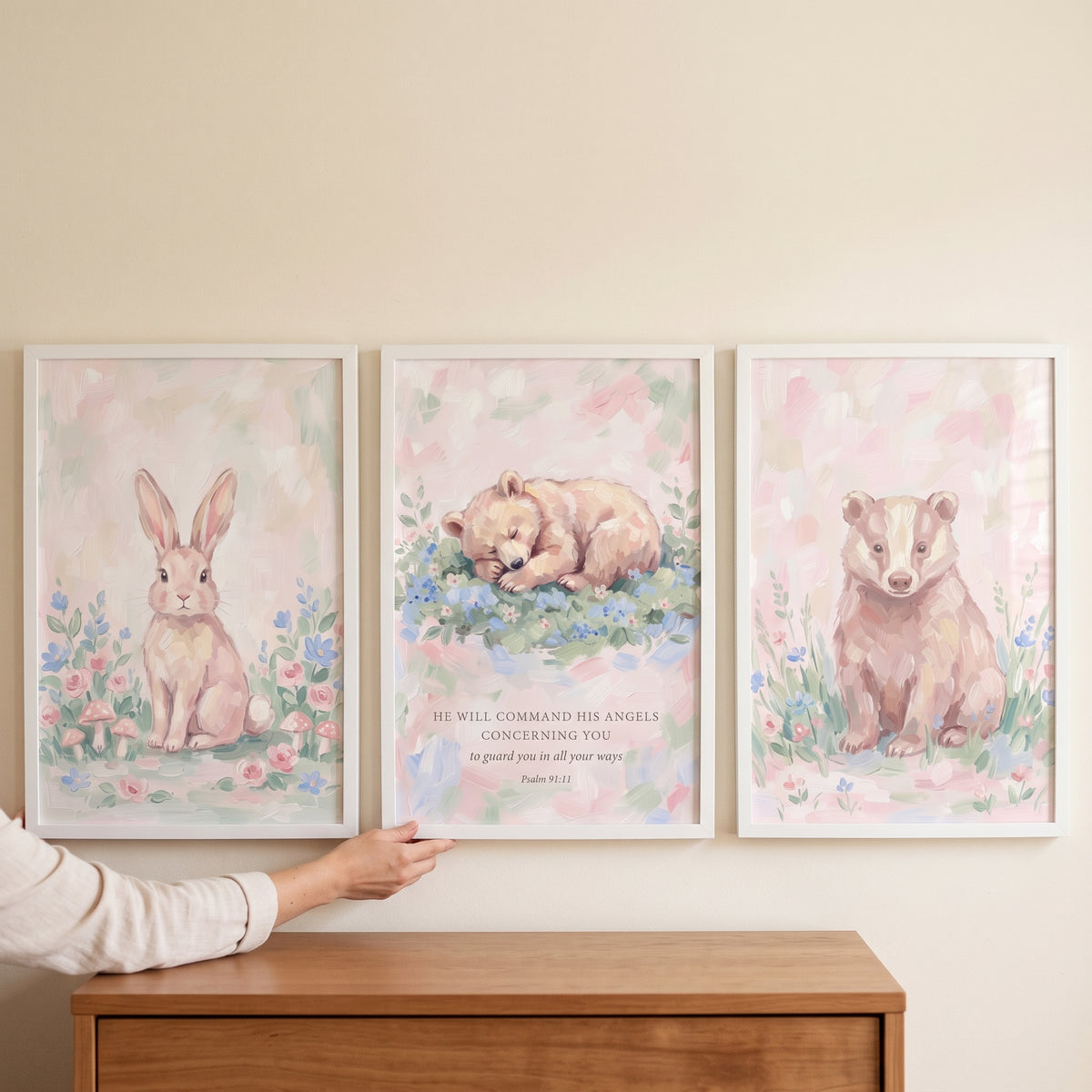 Soft Impressionist Woodland Animals Wall Art Set of 3 - Woodland Angel Grace