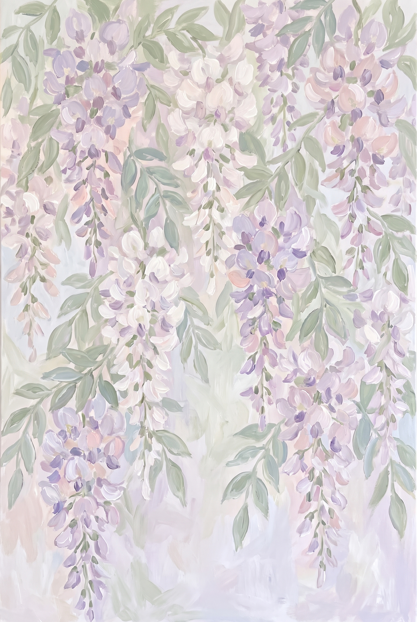 Soft Lavender Cascading Wisteria Floral Wall Art - Cascading Wisteria Blooms